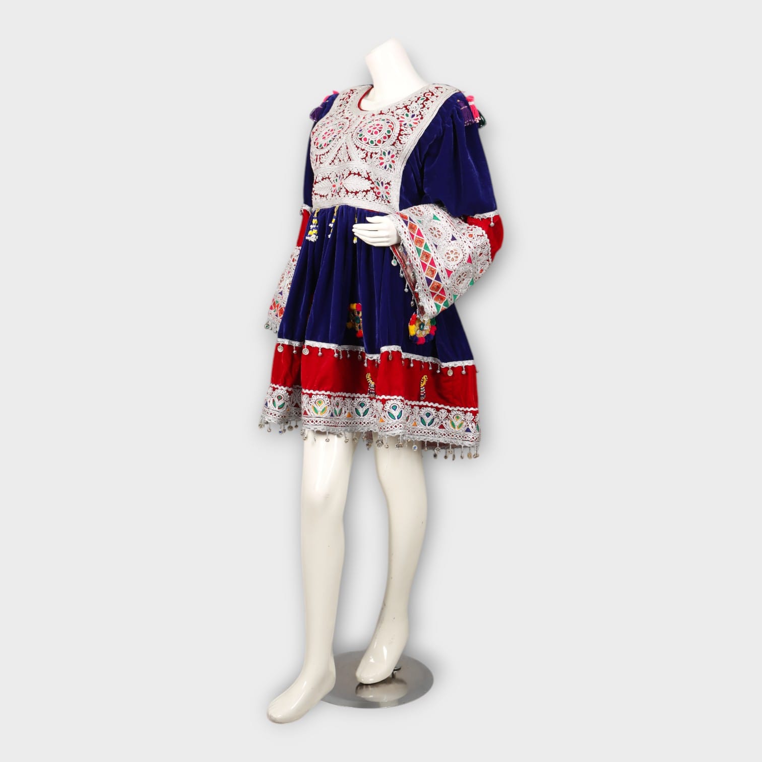 Navy & Red Velvet Afghani Dress with Duppatia