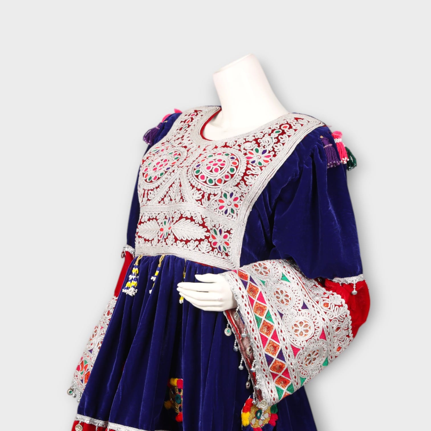 Navy & Red Velvet Afghani Dress with Duppatia
