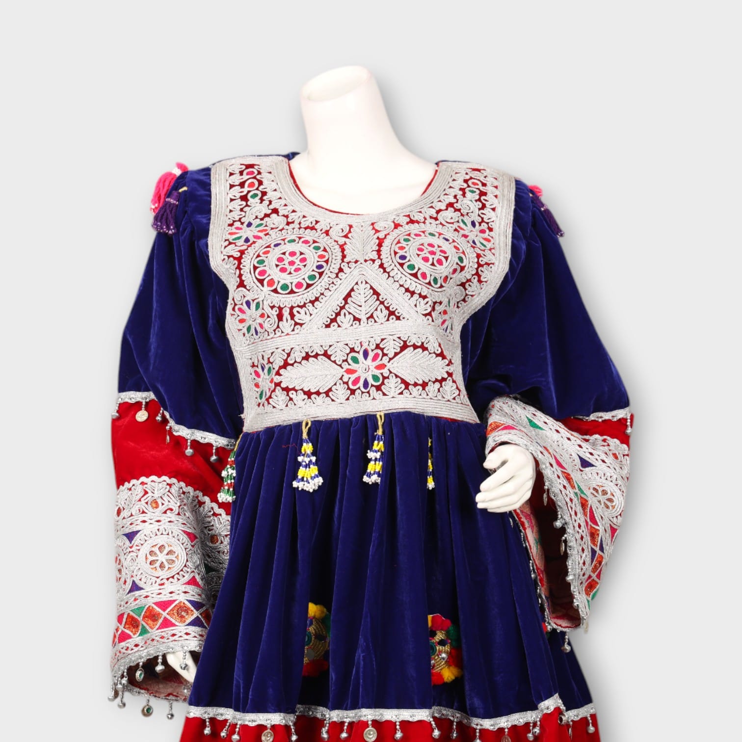 Navy & Red Velvet Afghani Dress with Duppatia