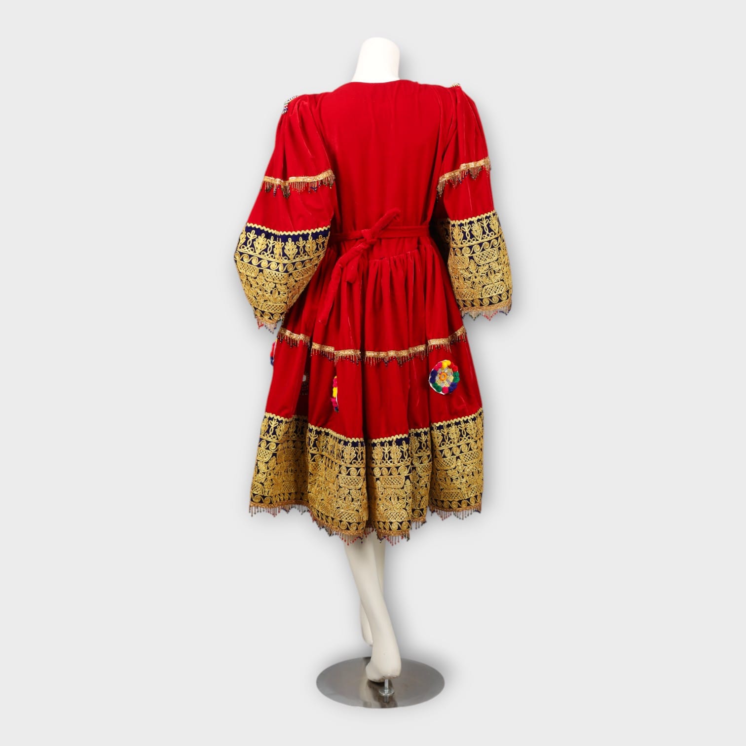 Red Afghani Dress with Golden Embroidery and Royal Blue Dupatta