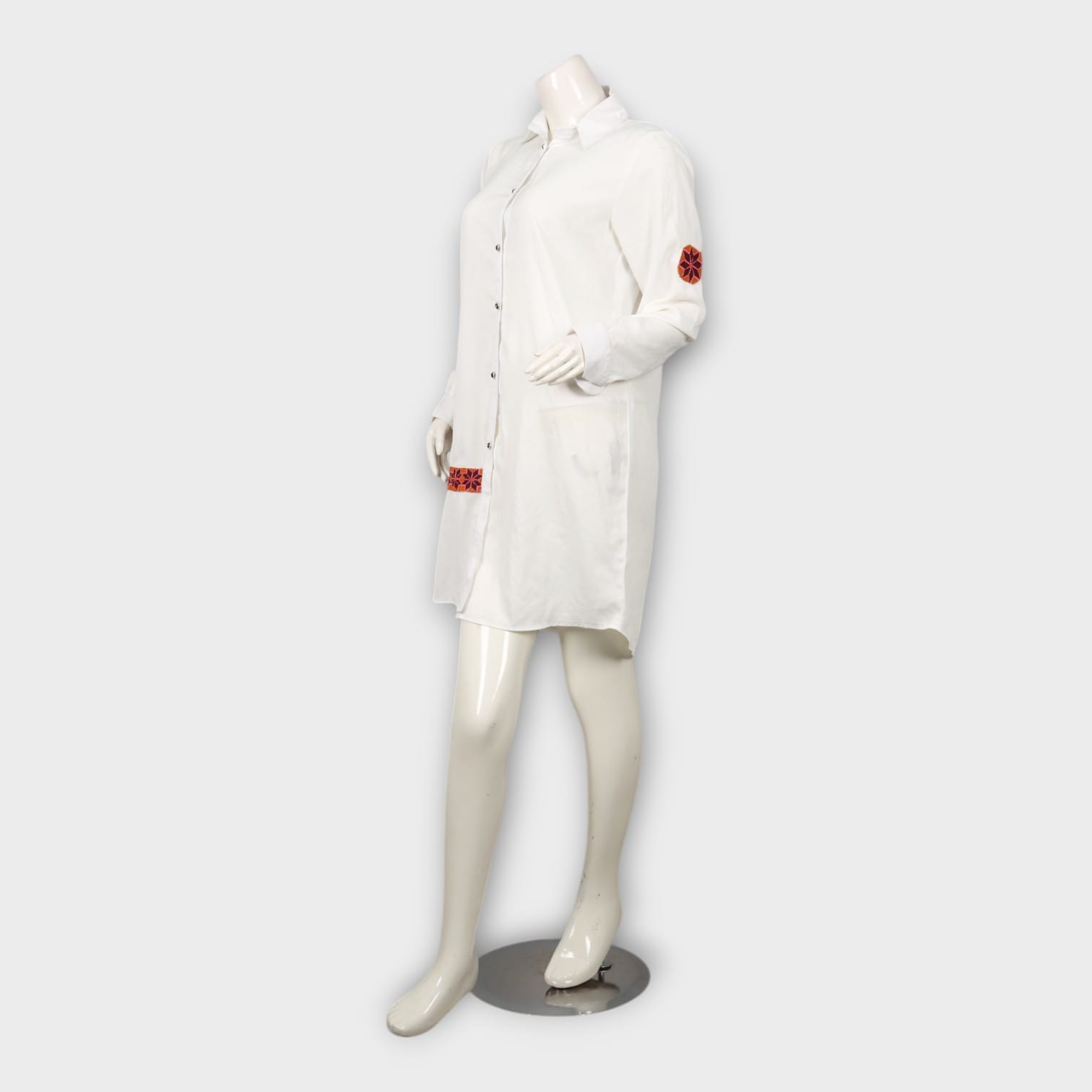 White Shirt Dress with Traditional Embroidery Patch