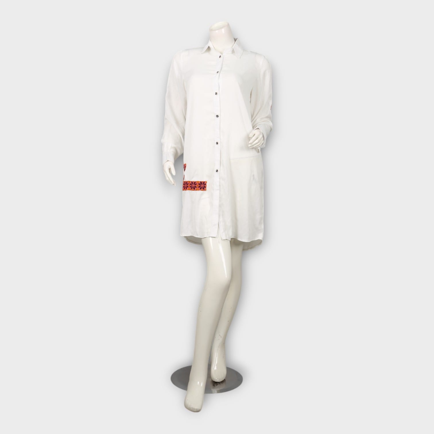 White Shirt Dress with Traditional Embroidery Patch