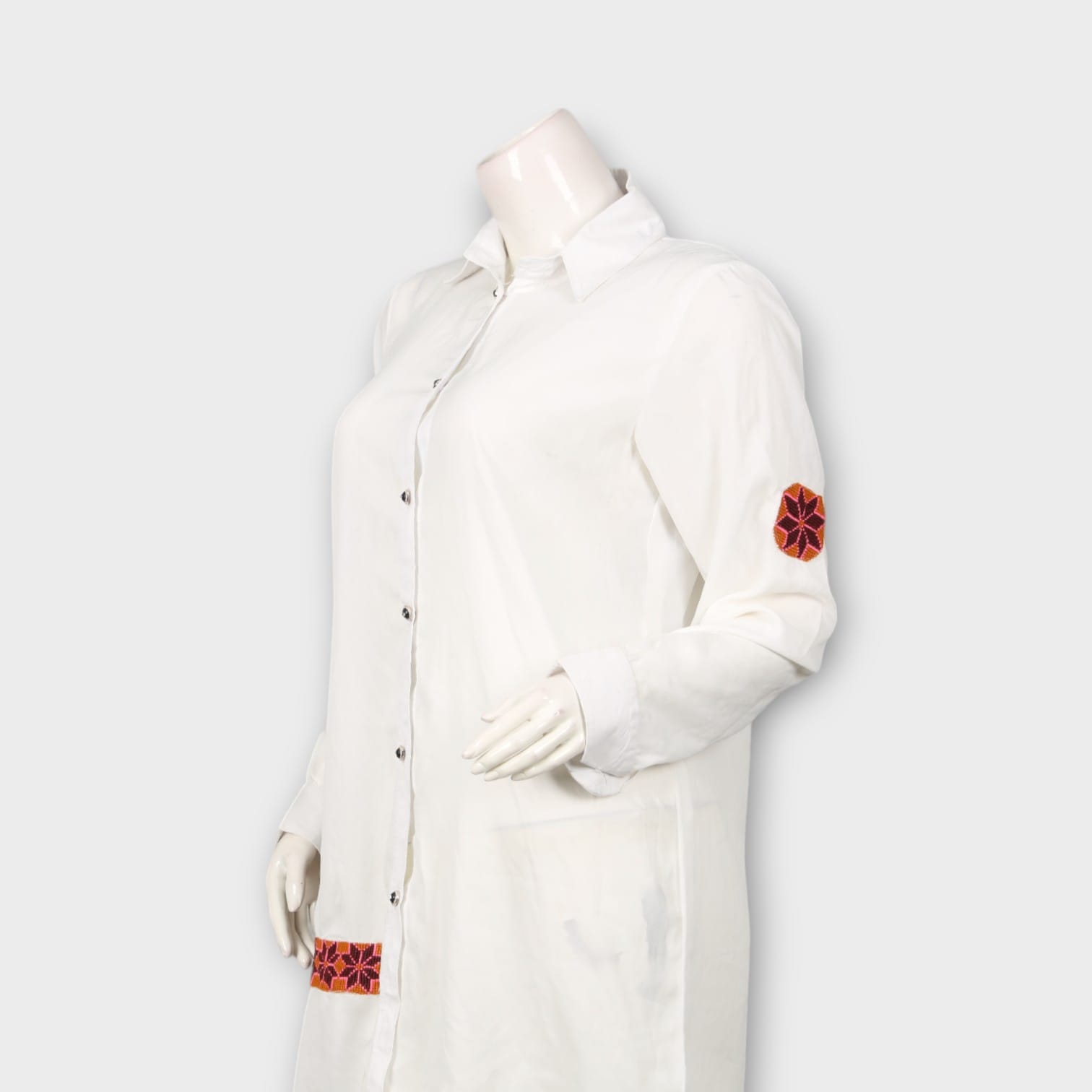 White Shirt Dress with Traditional Embroidery Patch