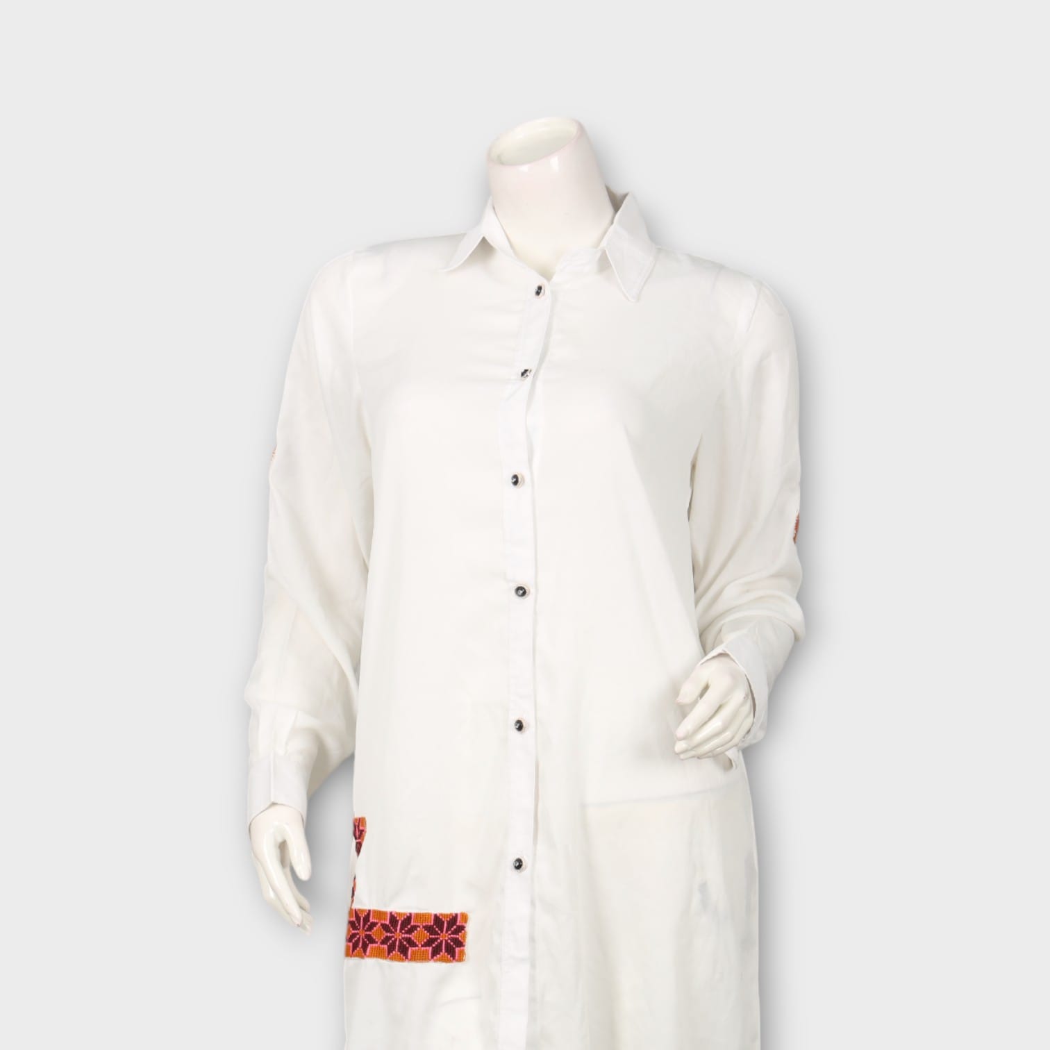 White Shirt Dress with Traditional Embroidery Patch