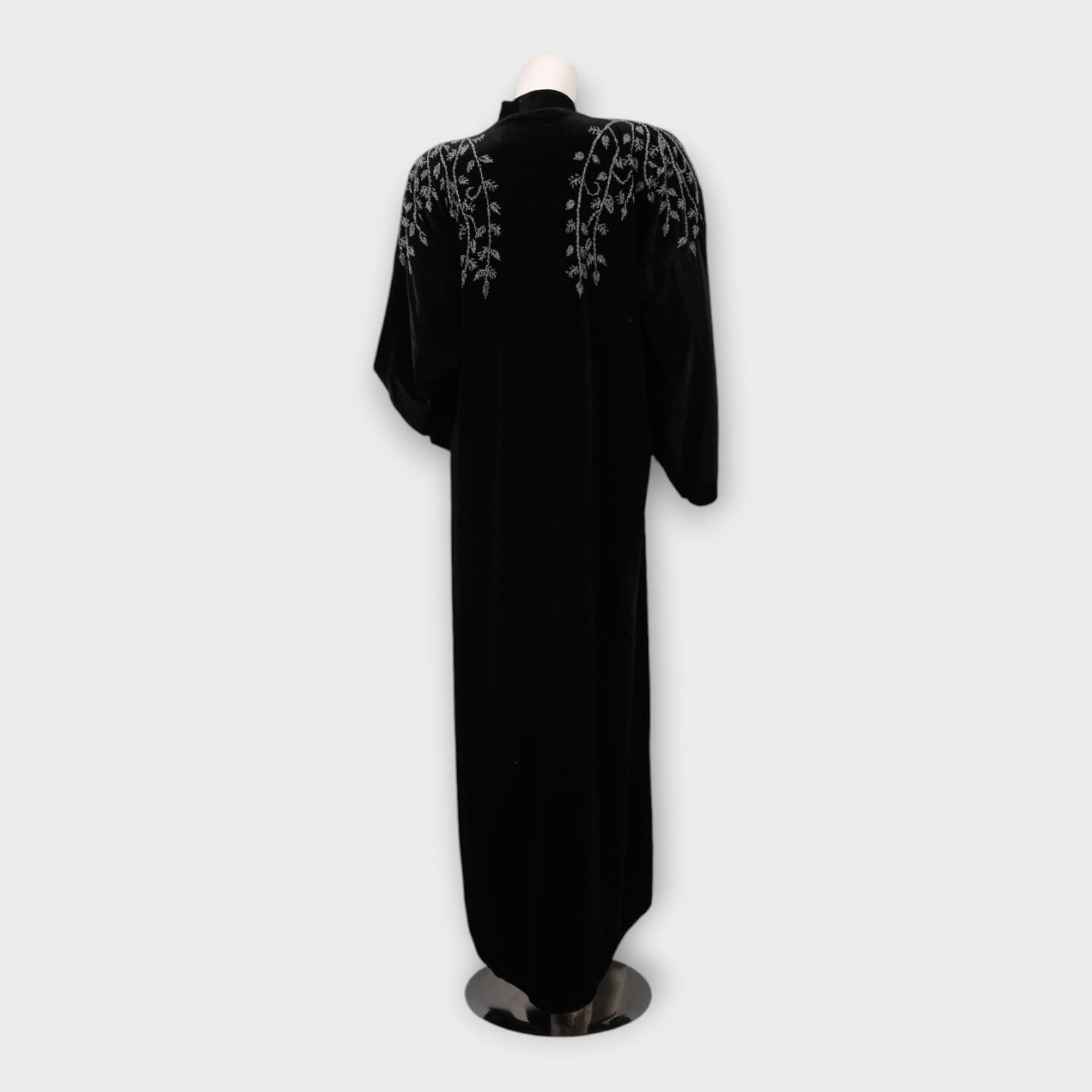 Black Abaya with Silver Embroidered Shoulder Design