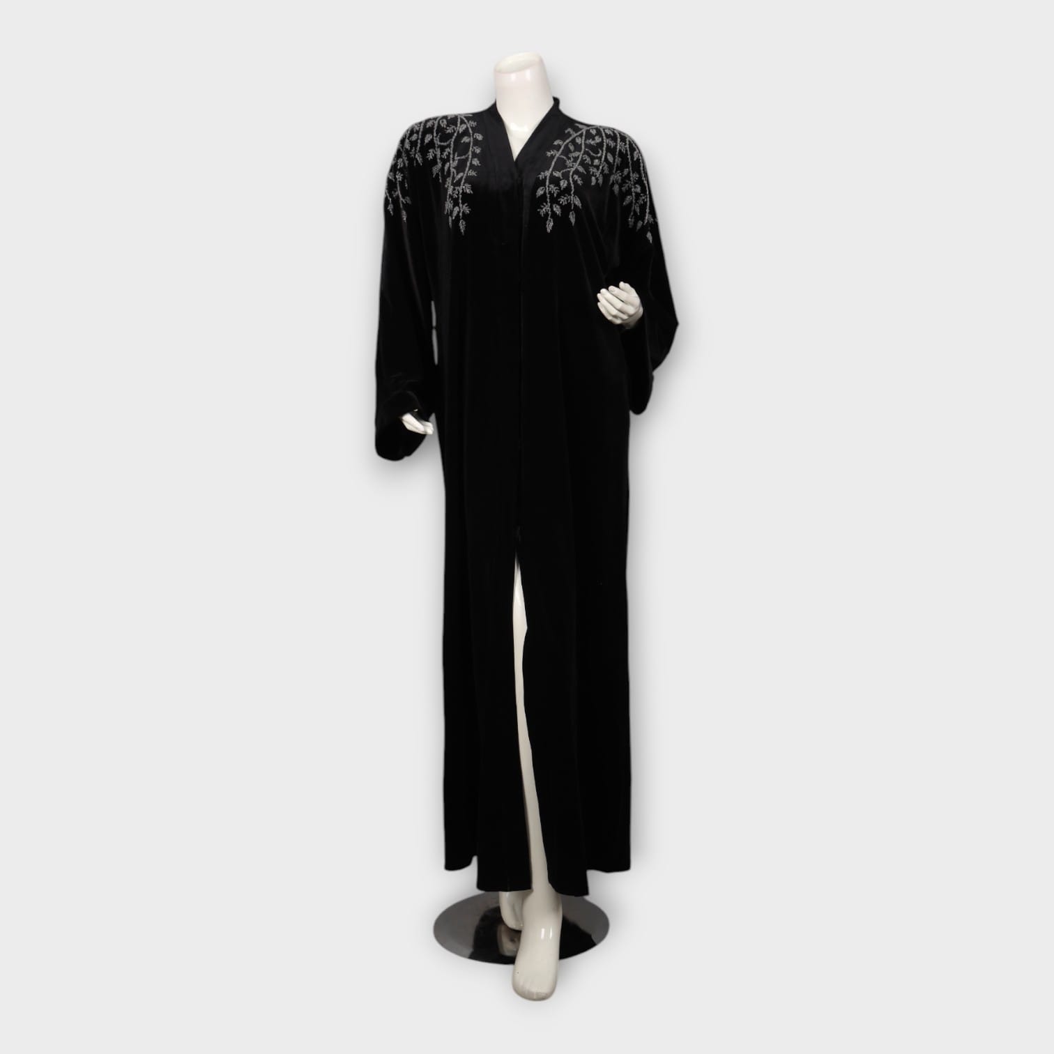 Black Abaya with Silver Embroidered Shoulder Design