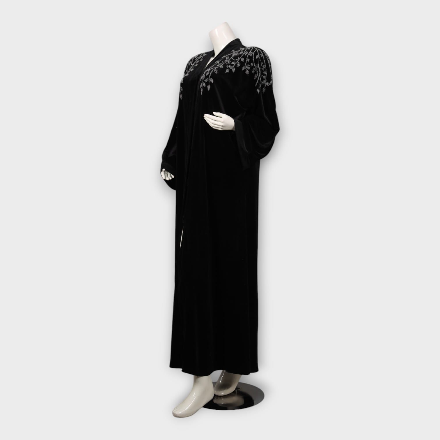 Black Abaya with Silver Embroidered Shoulder Design