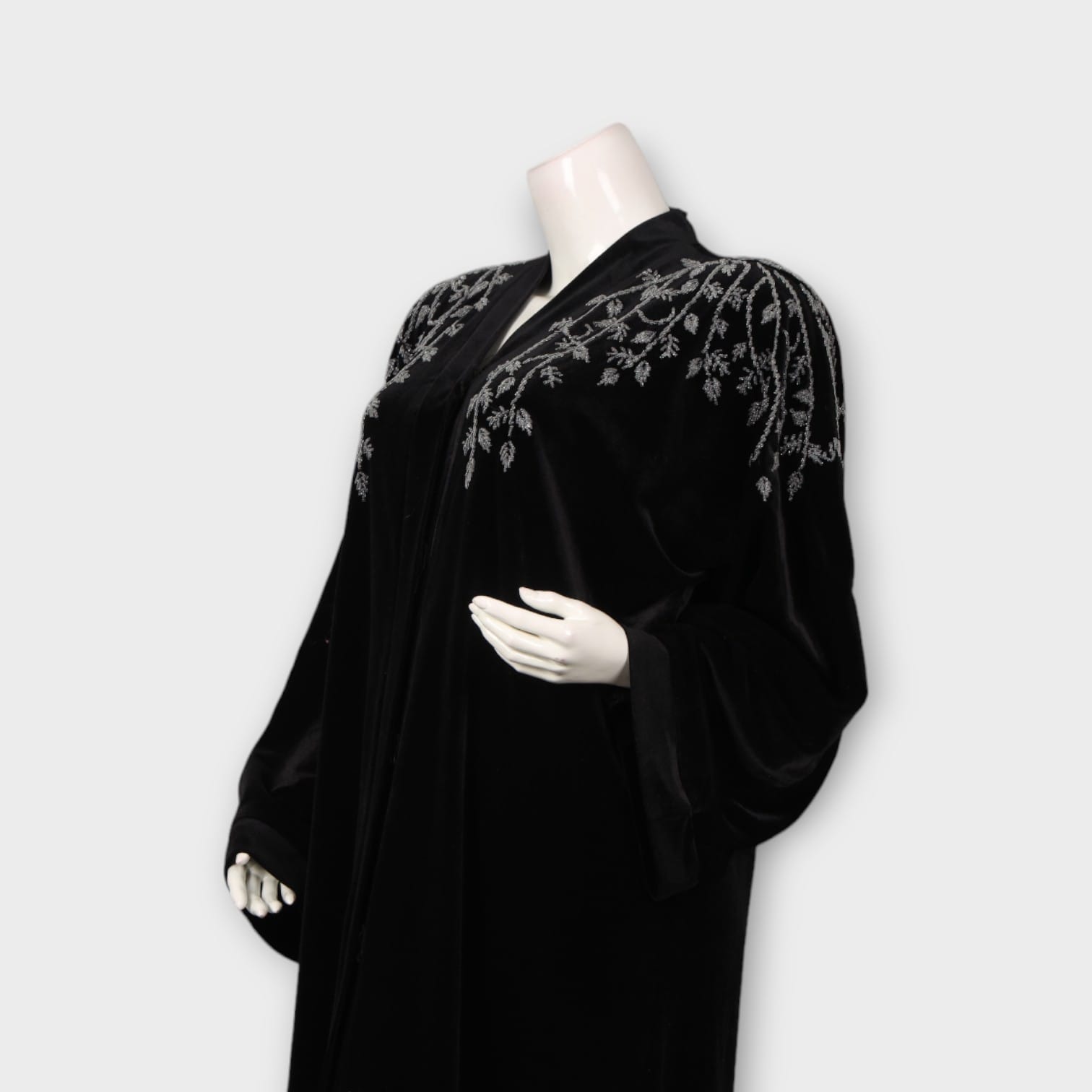 Black Abaya with Silver Embroidered Shoulder Design