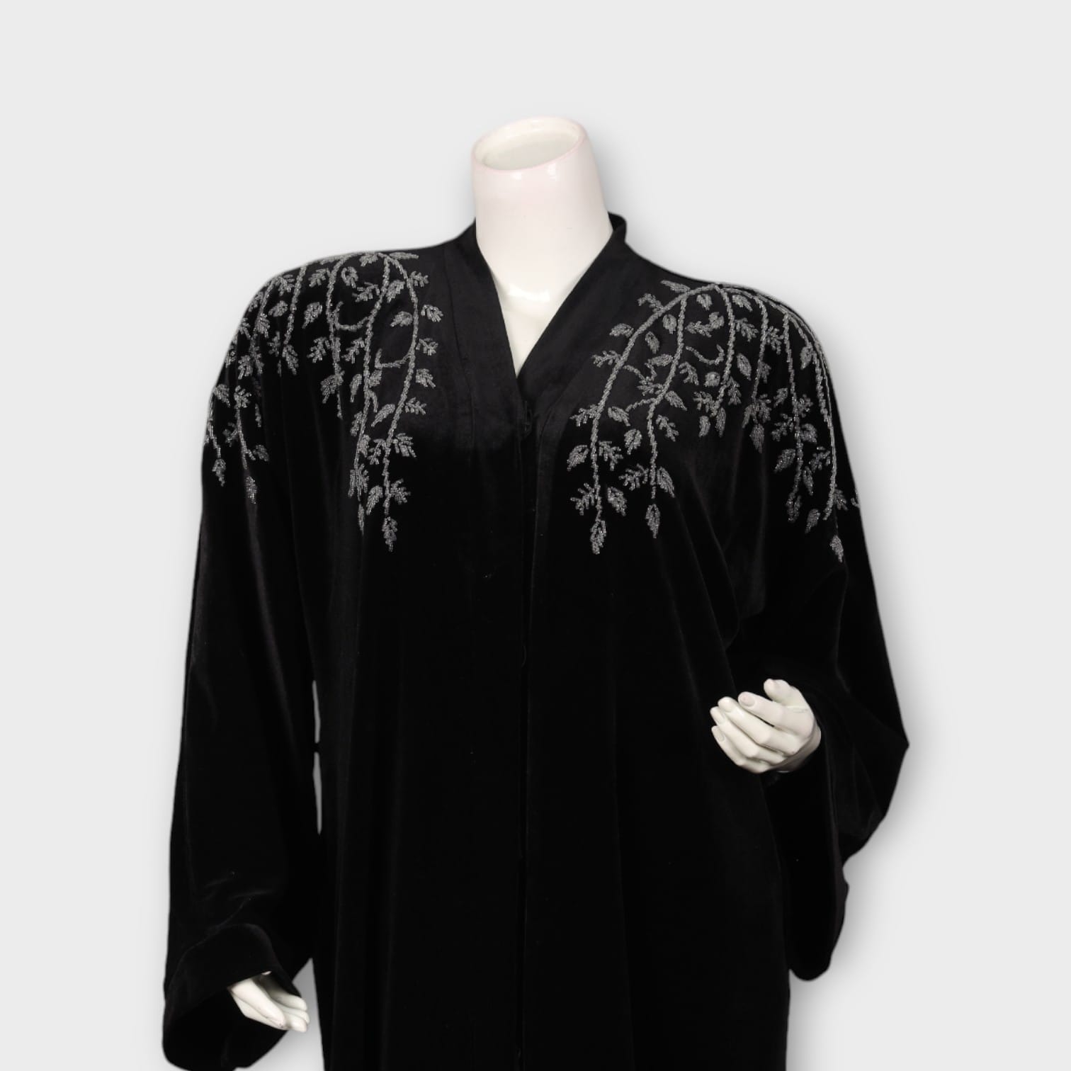 Black Abaya with Silver Embroidered Shoulder Design