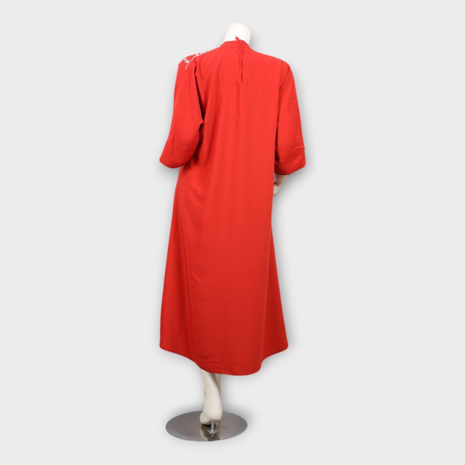 Red Kaftan Dress with Beaded Neckline and Sleeve Embellishment