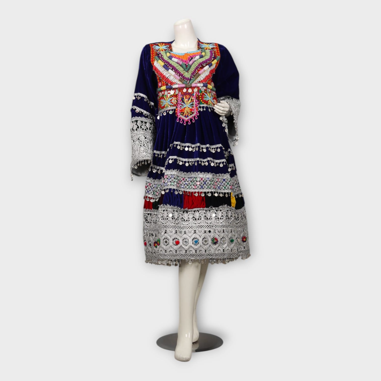 Royal Blue Afghani Dress with Heavy Embroidery and Mirror Work