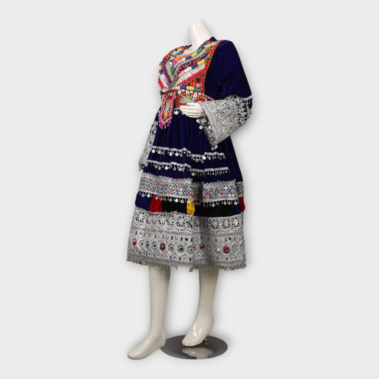 Royal Blue Afghani Dress with Heavy Embroidery and Mirror Work