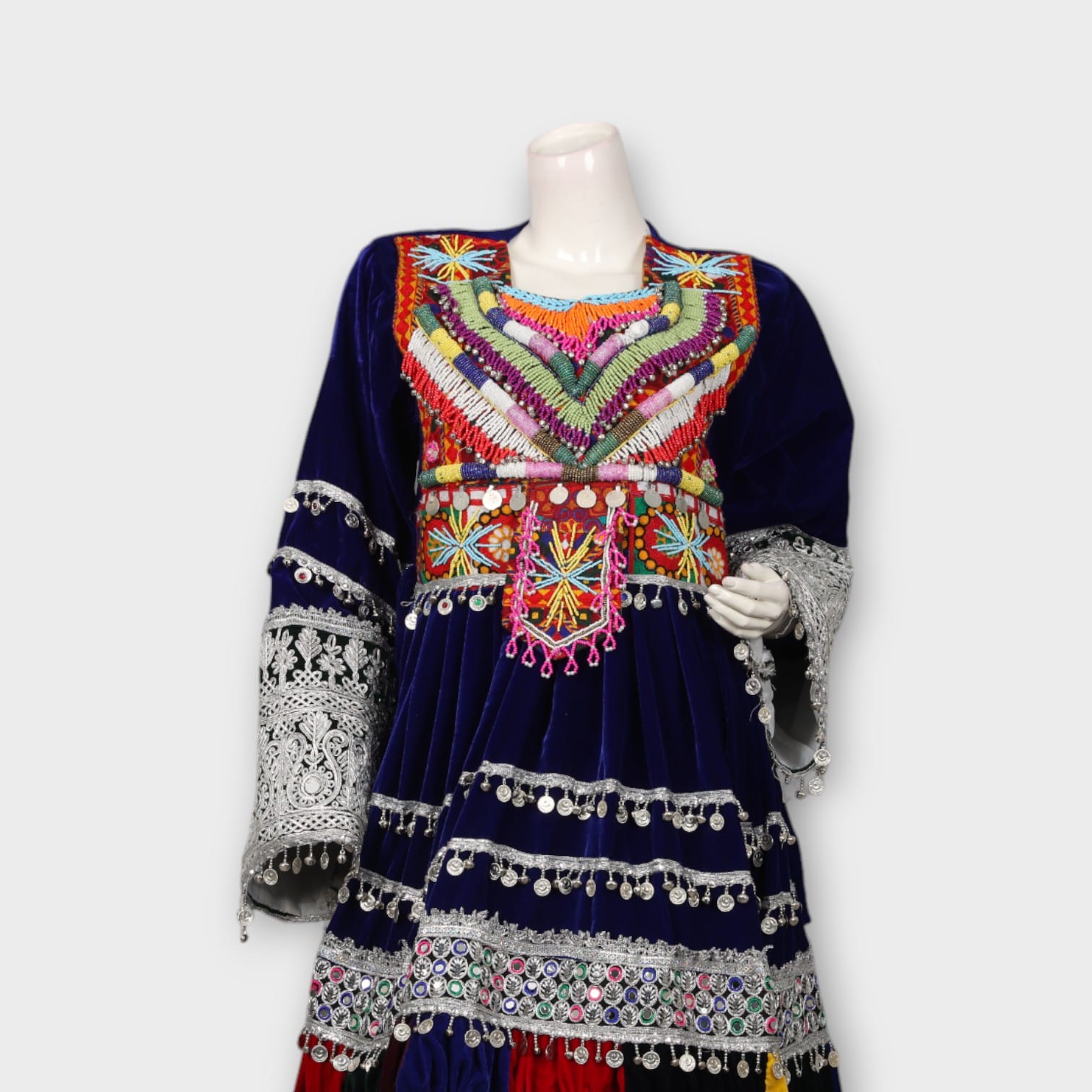 Royal Blue Afghani Dress with Heavy Embroidery and Mirror Work