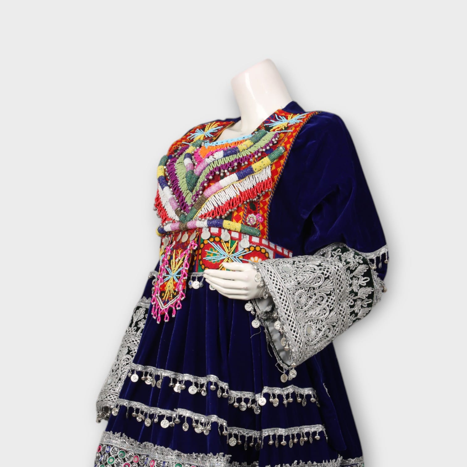 Royal Blue Afghani Dress with Heavy Embroidery and Mirror Work