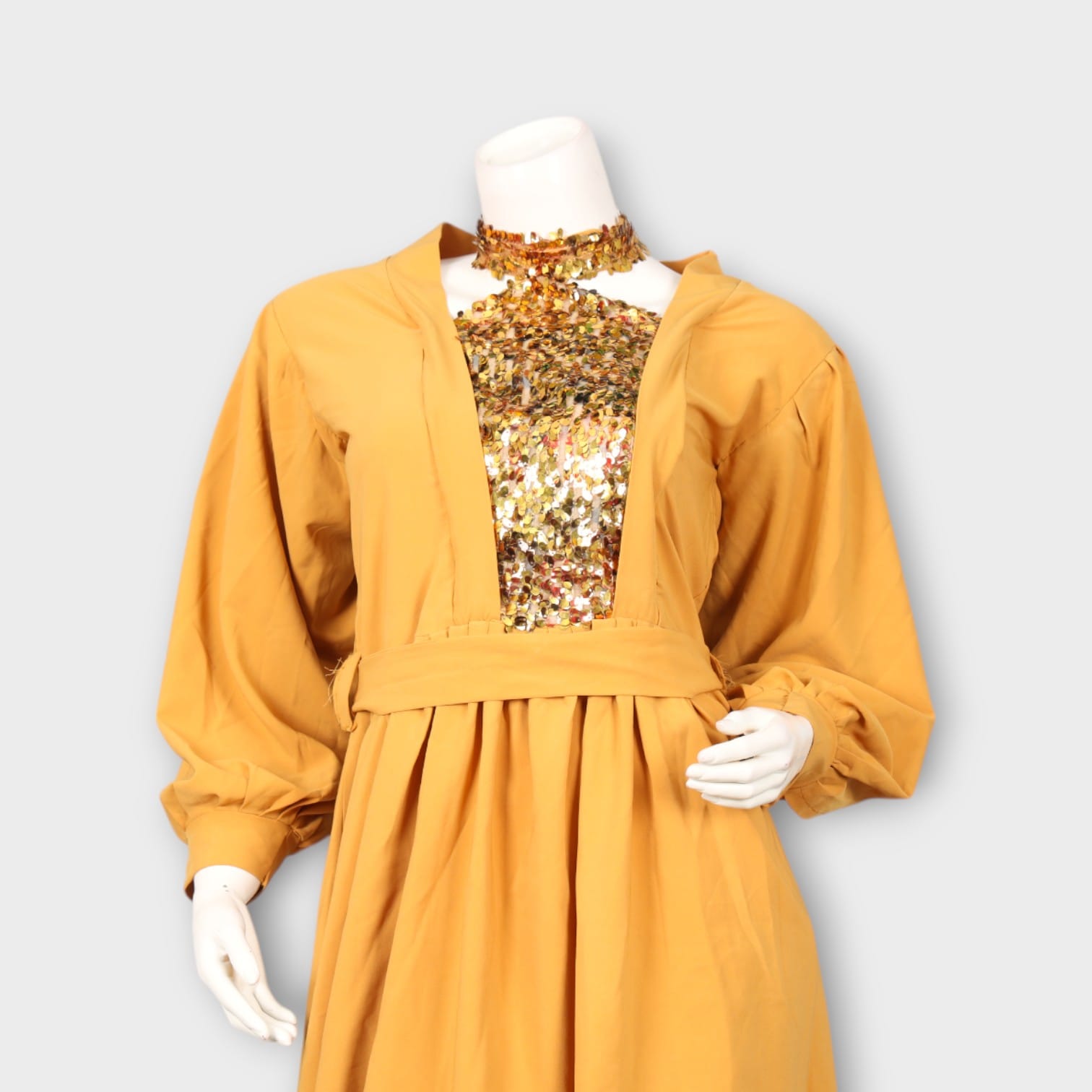Golden Mustard Two-Piece Outfit with Sequin Embellished Bodice