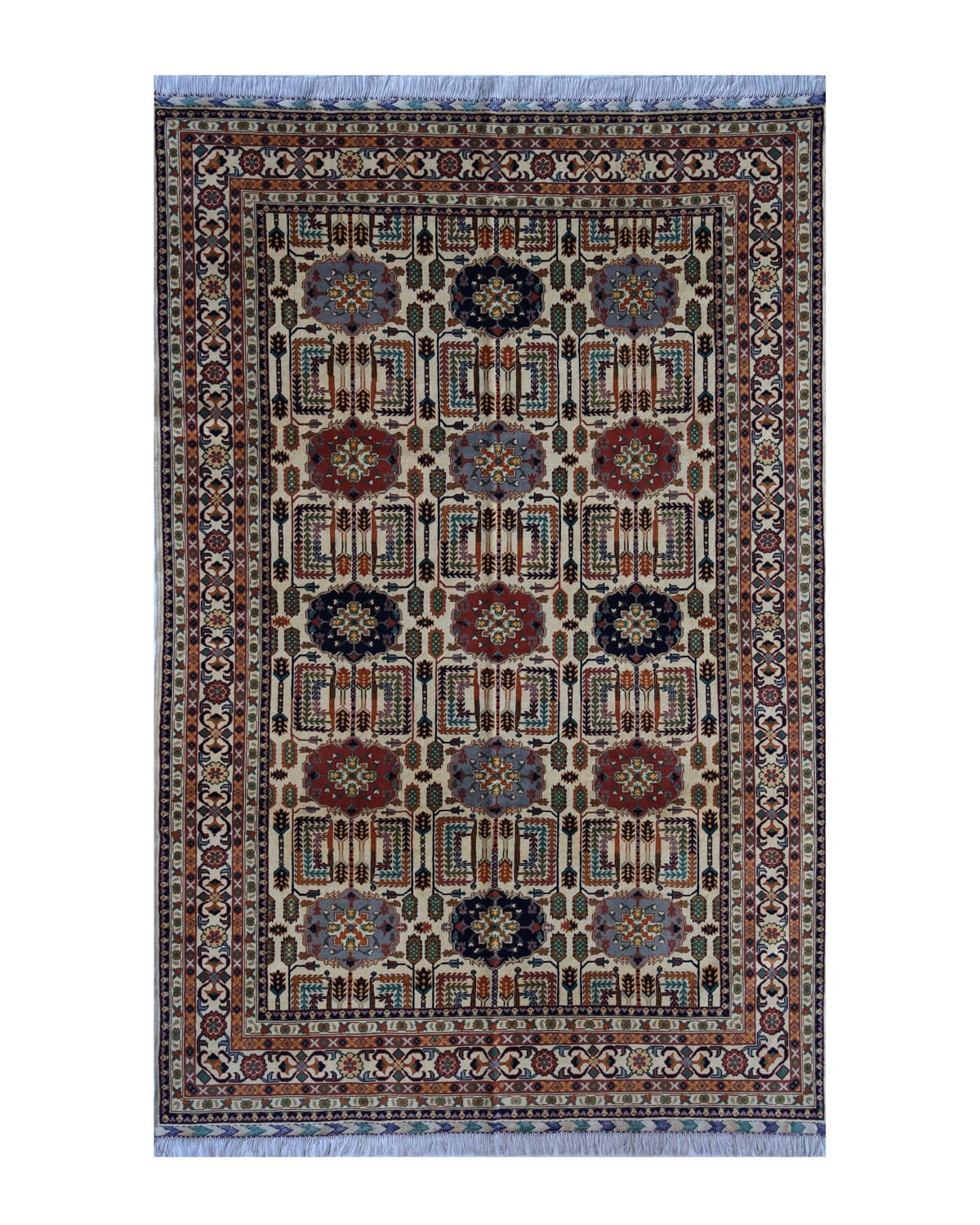 Handwoven Afghani Wool Carpet – Floral Medallion Design | 11.4 x 6.6 ft