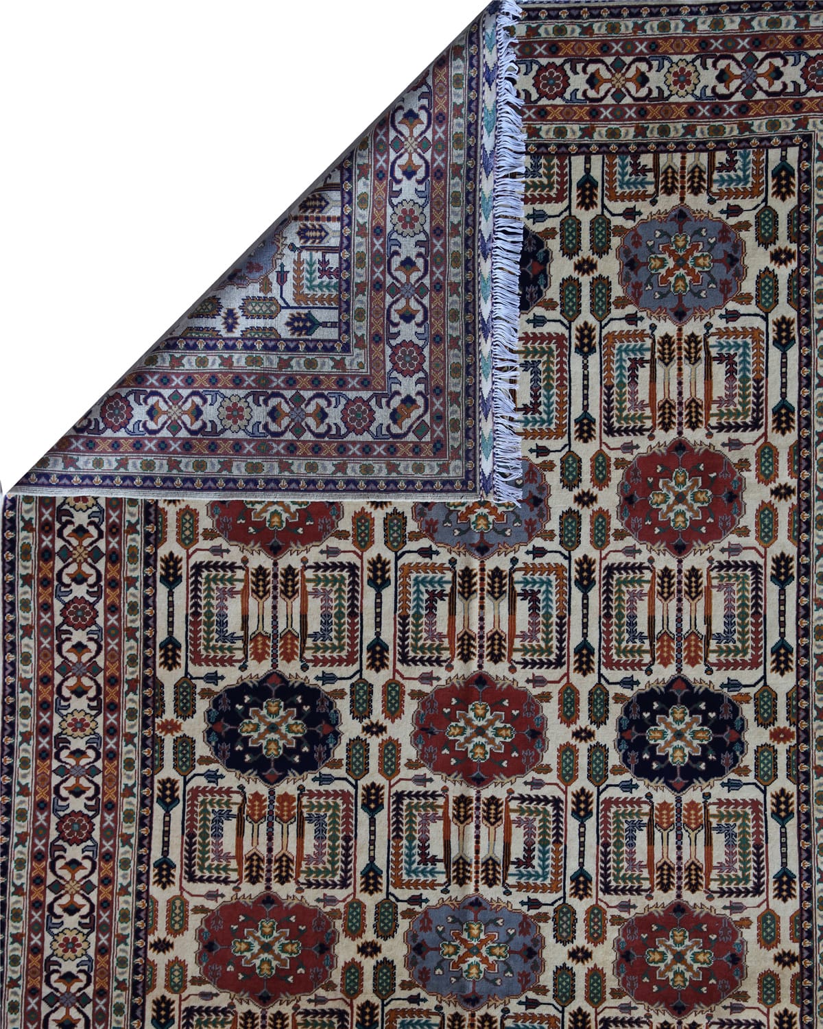Handwoven Afghani Wool Carpet – Floral Medallion Design | 11.4 x 6.6 ft