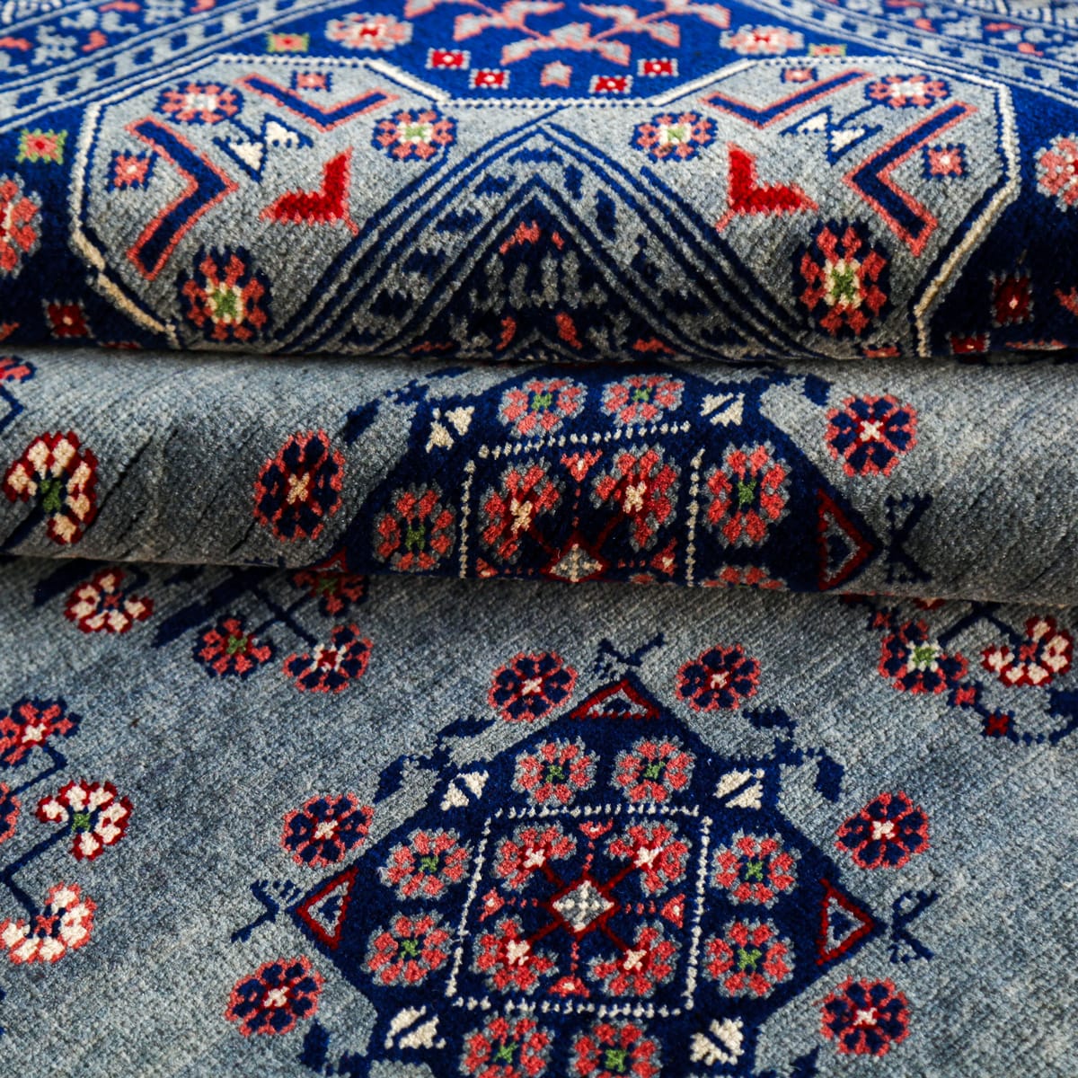 Rug Handwoven Afghani Wool Carpet – Sky Blue Geometric Motif