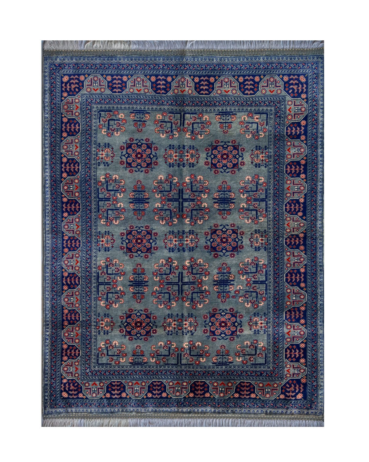 Rug Handwoven Afghani Wool Carpet – Sky Blue Geometric Motif