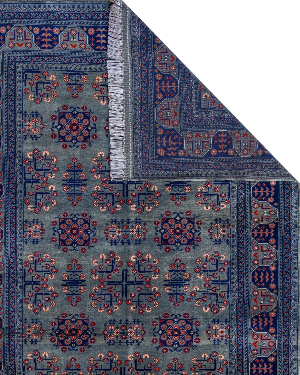 Rug Handwoven Afghani Wool Carpet – Sky Blue Geometric Motif