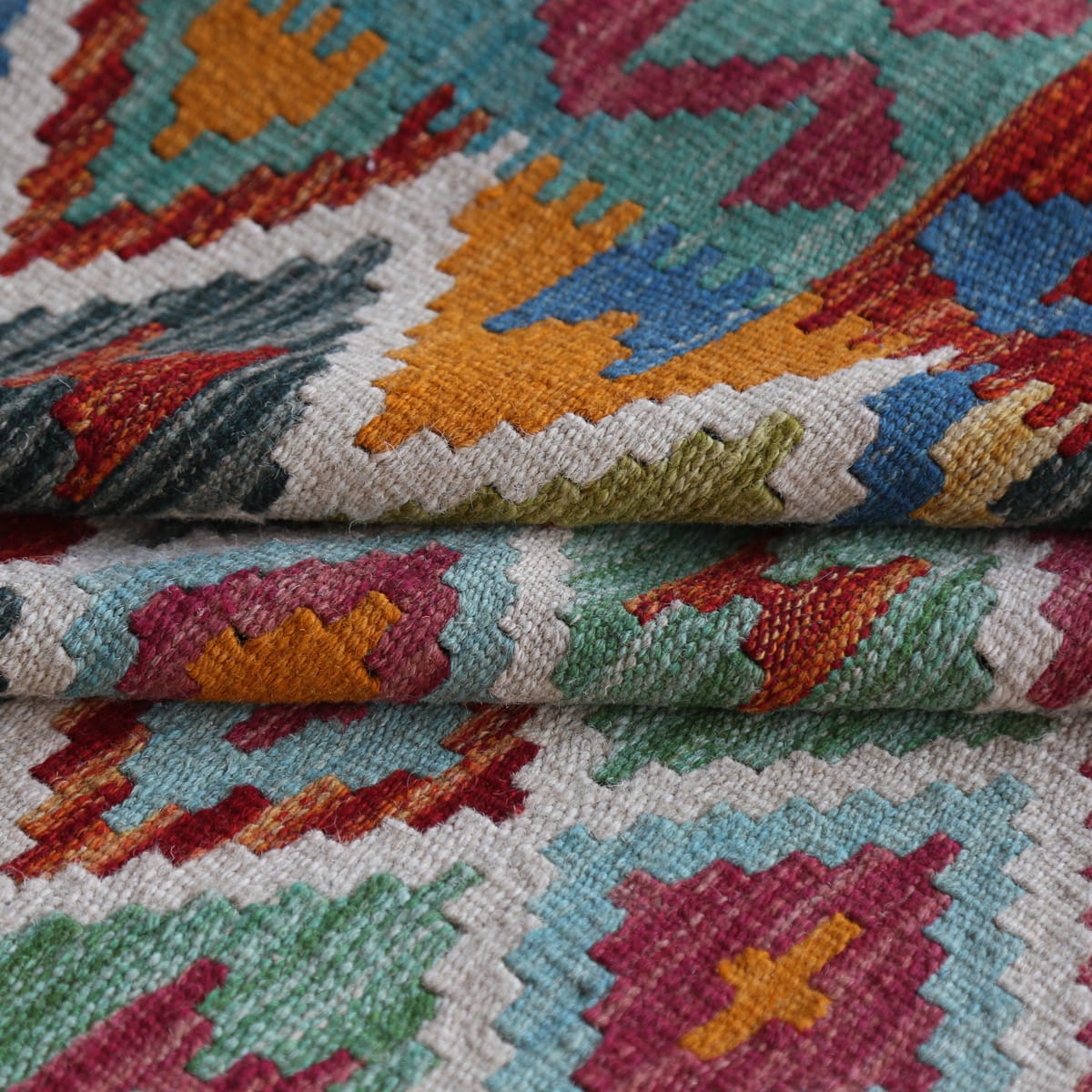 Handwoven Afghani Kilim Wool Rug – Multicolor Diamond Pattern | 9.8 x 7.2 ft