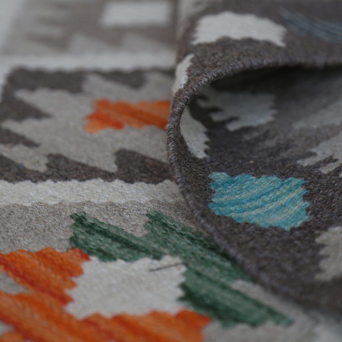 Handwoven Afghani Kilim Wool Rug – Earth Tone Diamond Pattern | 7.5 x 5.1 ft