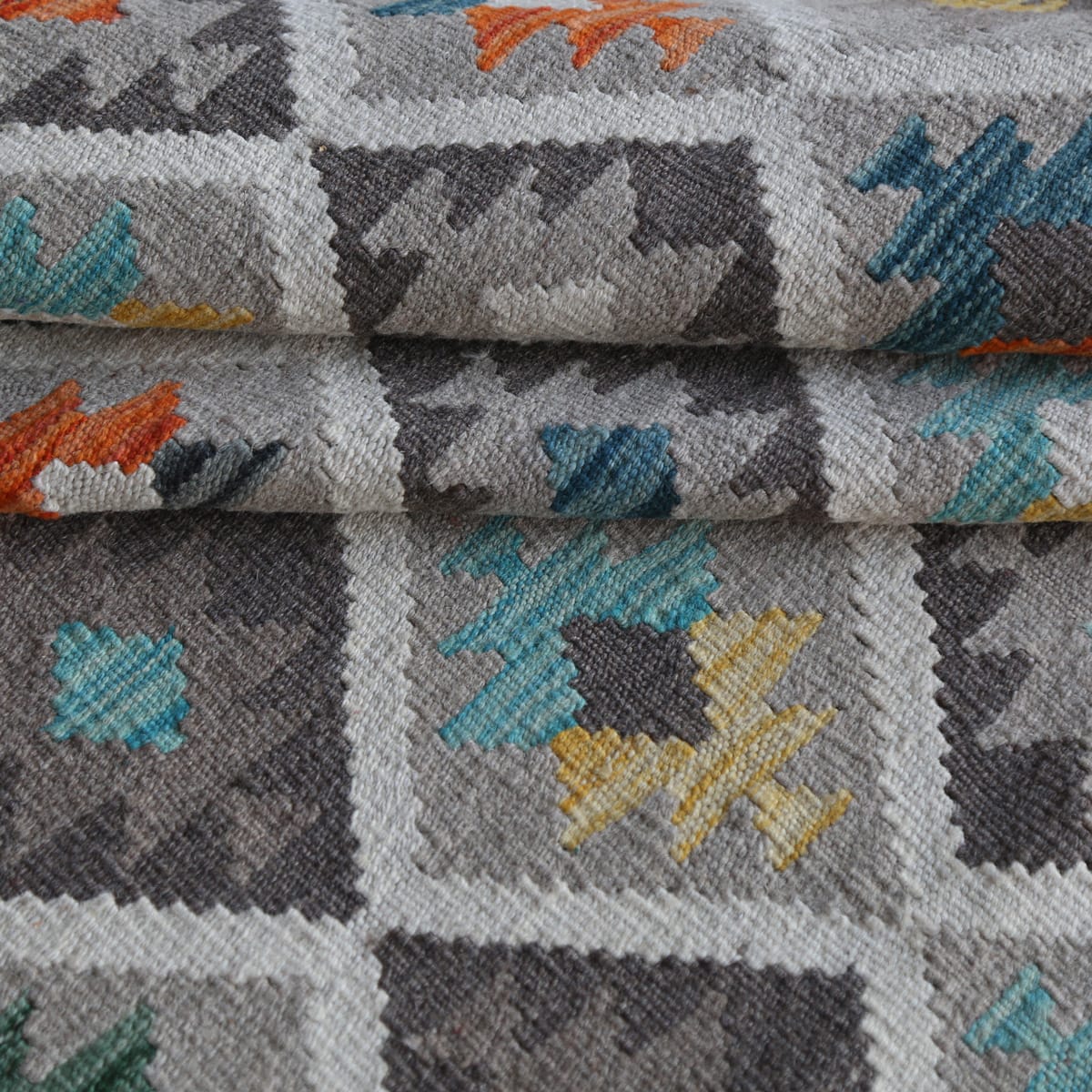 Handwoven Afghani Kilim Wool Rug – Earth Tone Diamond Pattern | 7.5 x 5.1 ft