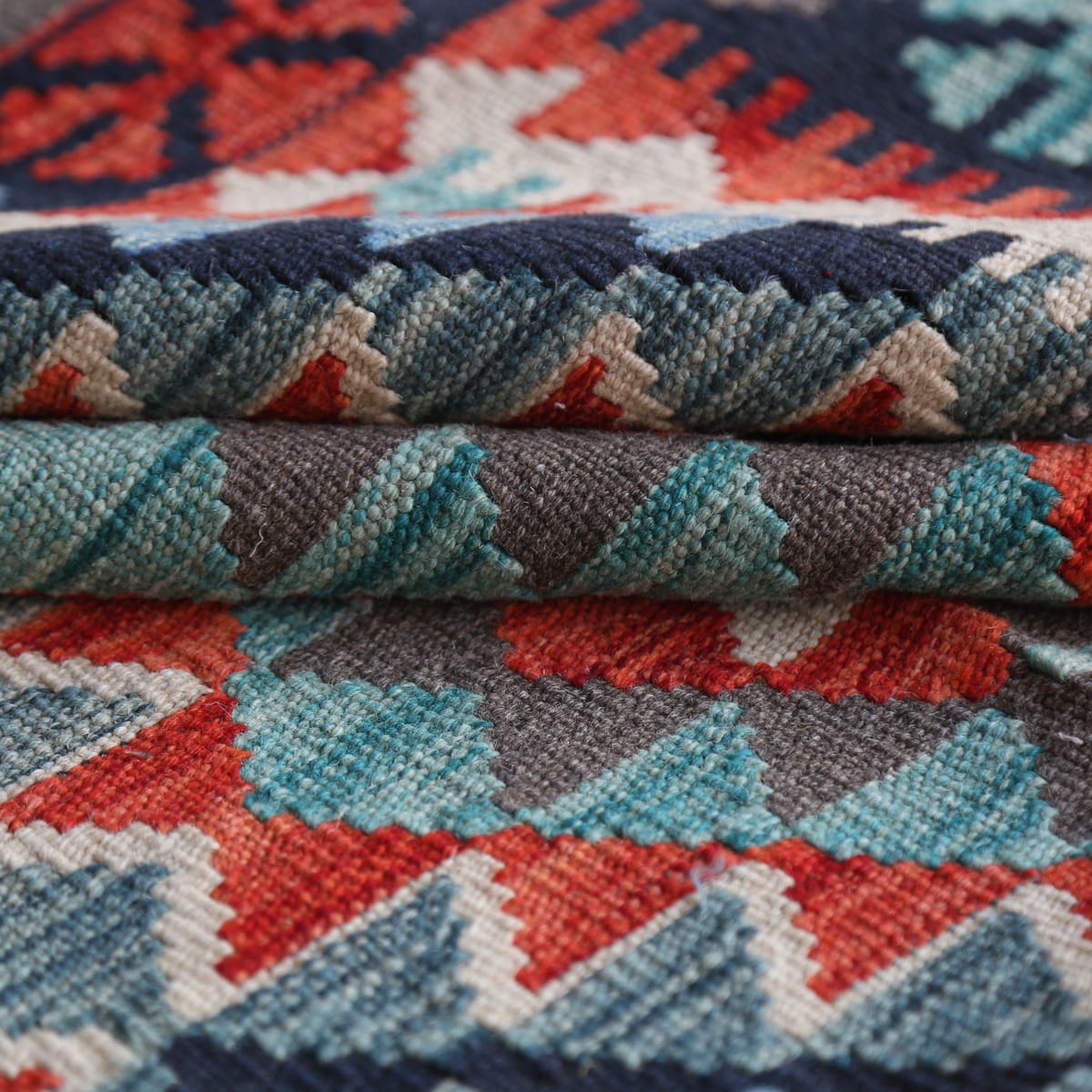 Handwoven Afghani Kilim Wool Rug – Bold Tribal Diamond Pattern | 7.5 x 5.1 ft