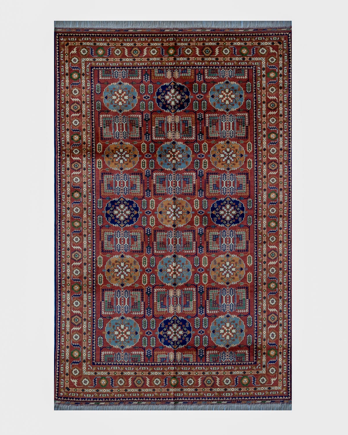 Afghani Traditional Wool Carpet – Multicolor Octagon Motif | 11.6 x 8.2 ft