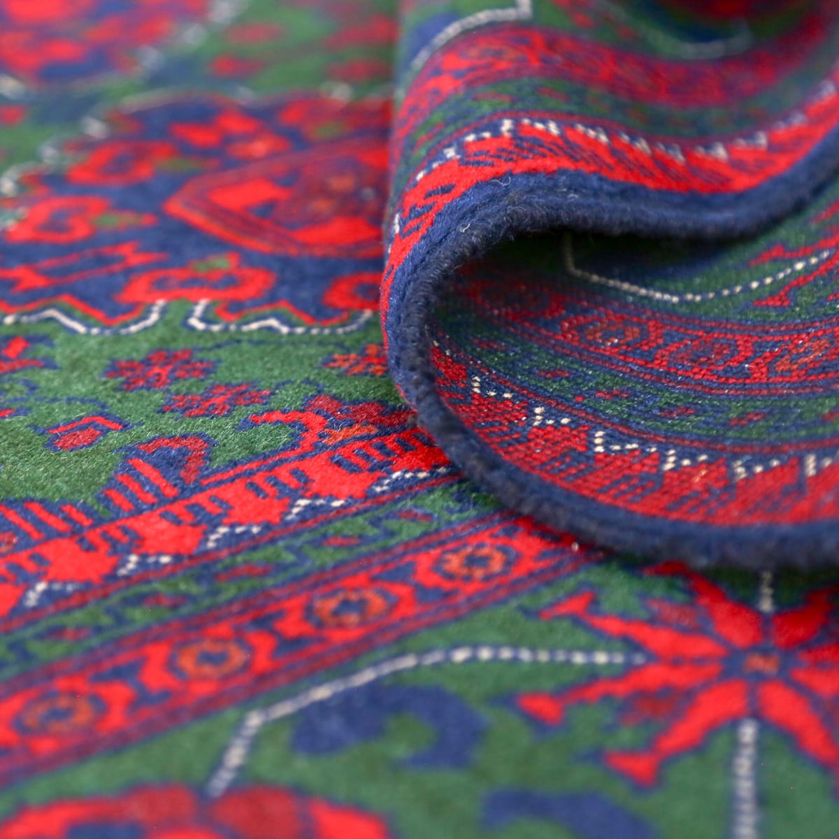 Afghani Traditional Red-Green Wool Carpet | 8.2 x 5 ft