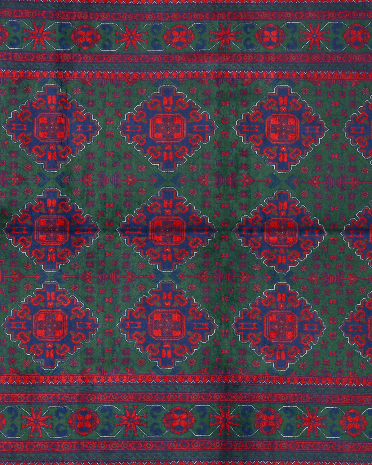 Afghani Traditional Red-Green Wool Carpet | 8.2 x 5 ft