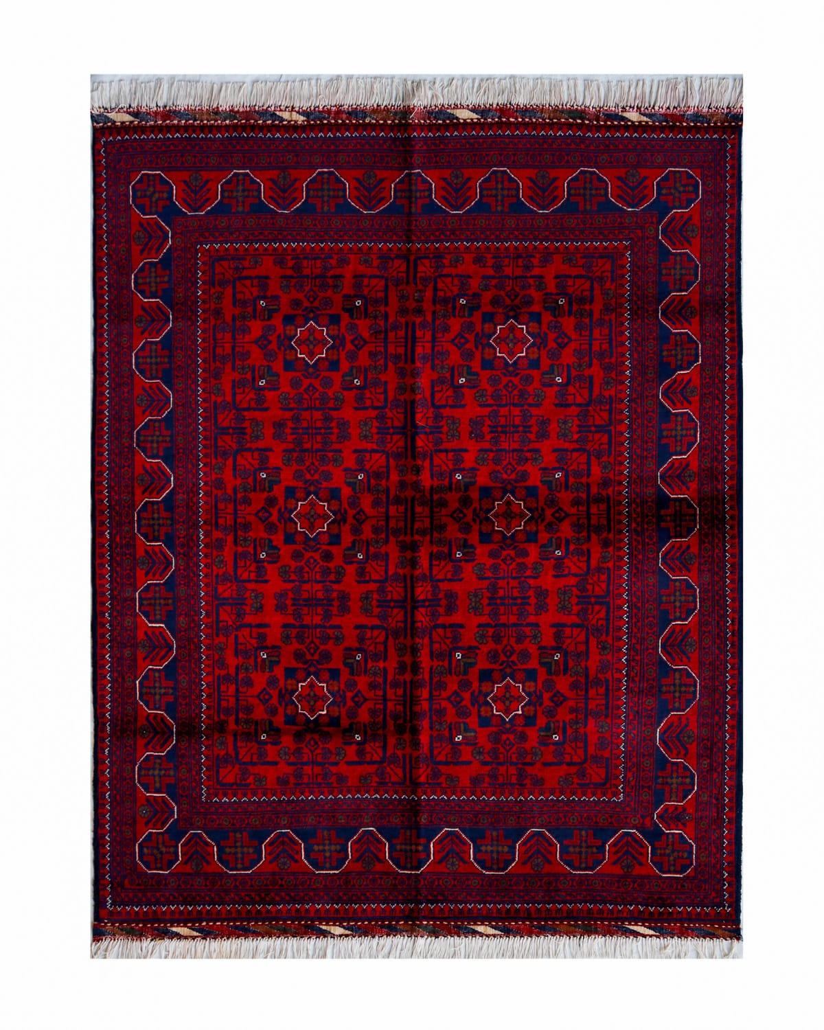 Afghani Tribal Red Wool Carpet | 6.6 x 5 ft