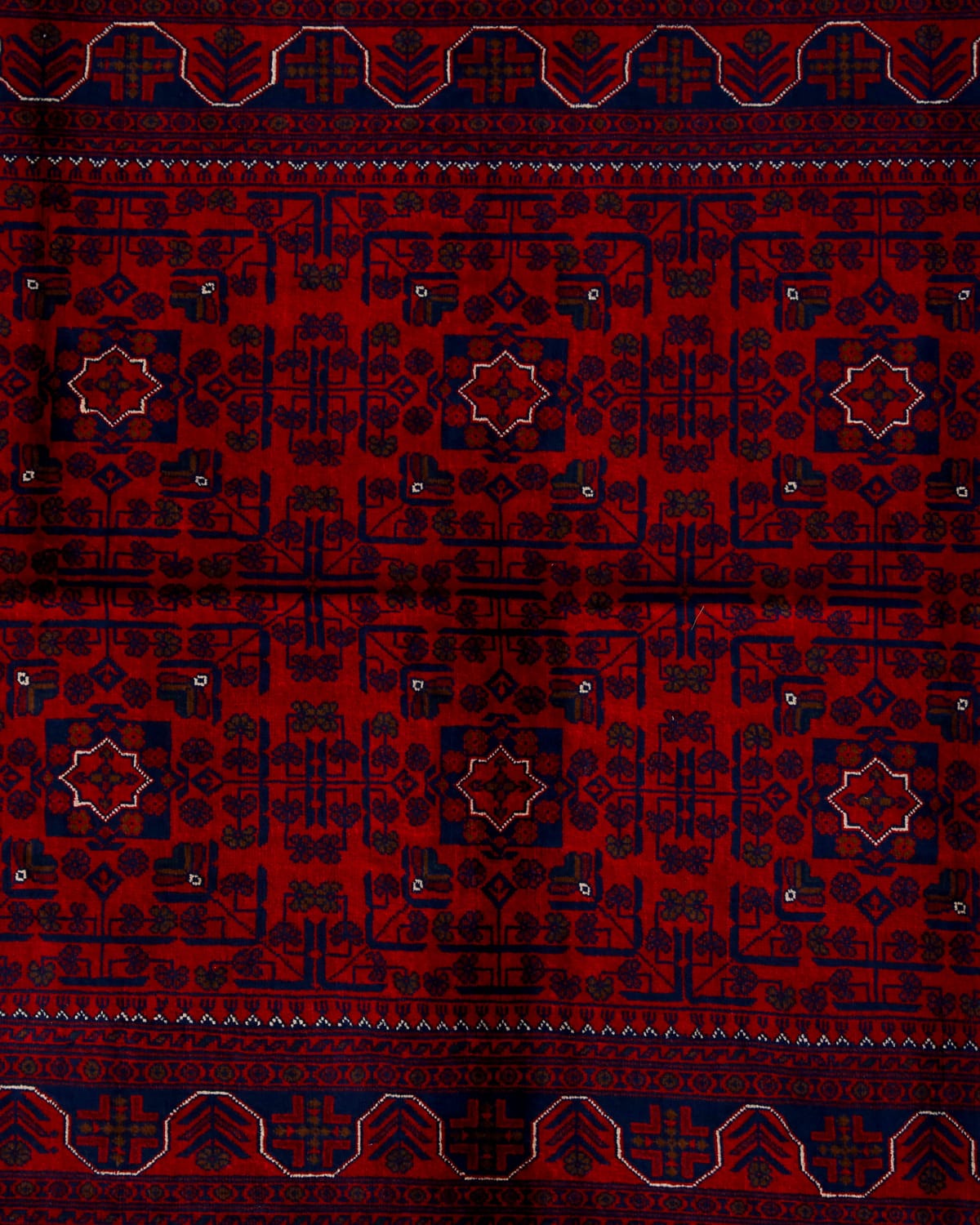 Afghani Tribal Red Wool Carpet | 6.6 x 5 ft