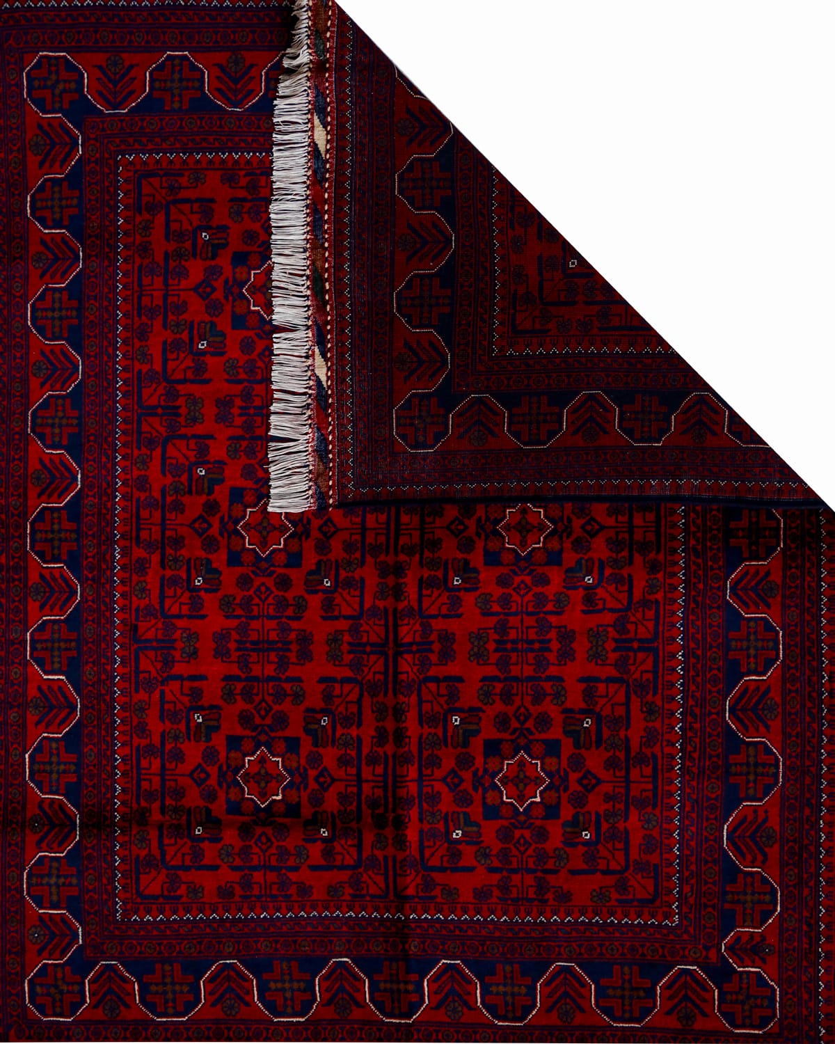 Afghani Tribal Red Wool Carpet | 6.6 x 5 ft