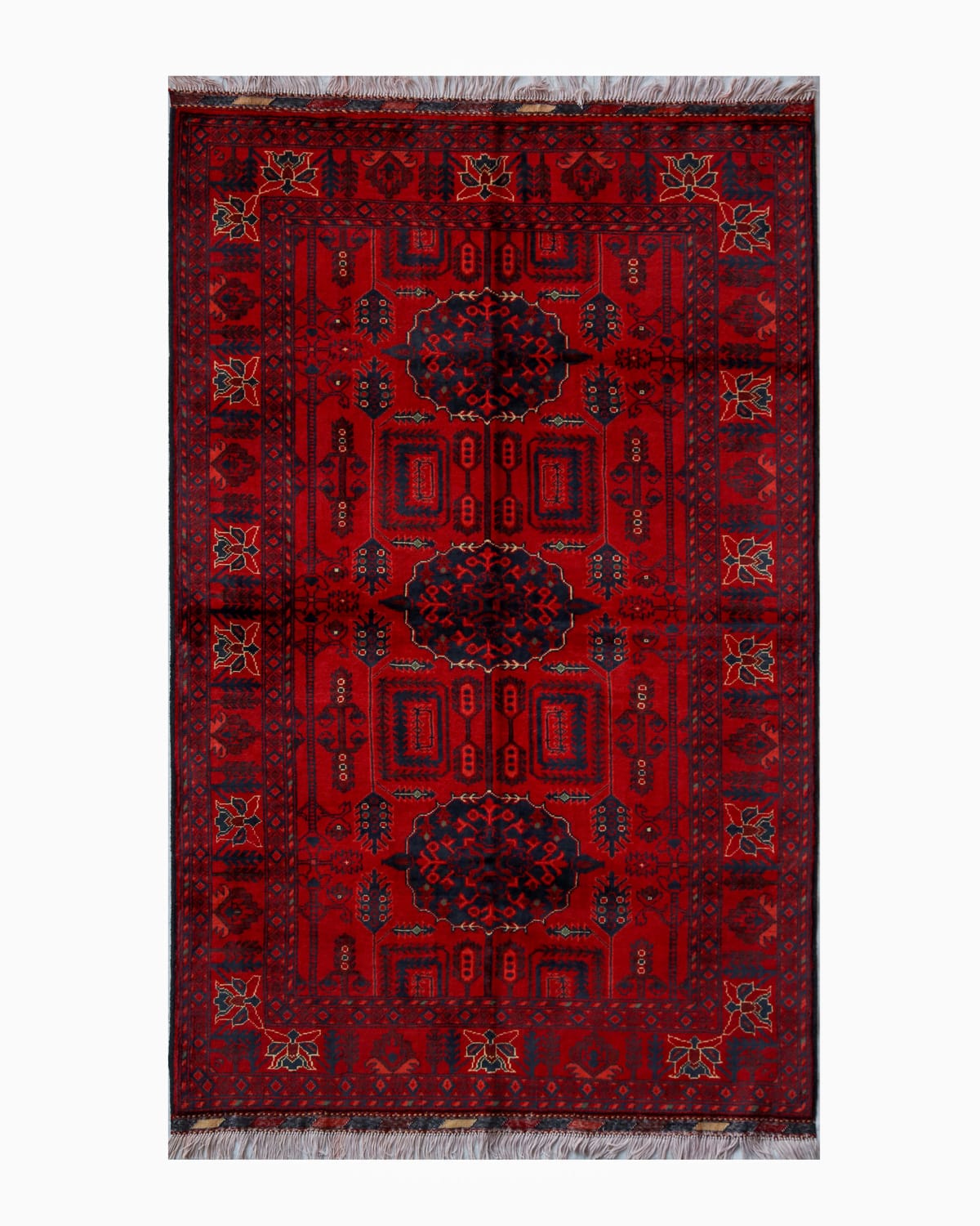 Afghani Khal Mohammadi Burgundy Rug | 8.2 x 4.3 ft