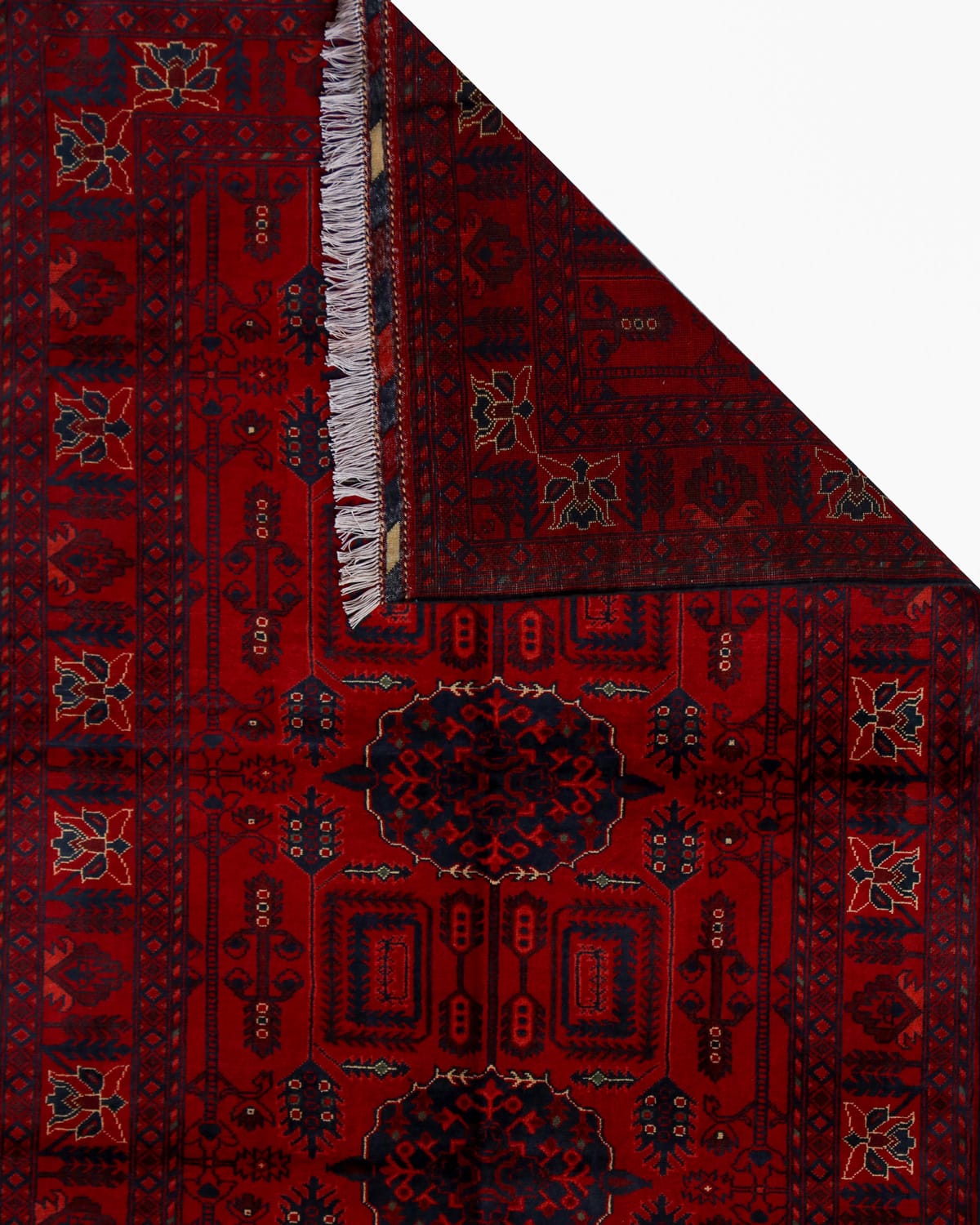 Afghani Khal Mohammadi Burgundy Rug | 8.2 x 4.3 ft
