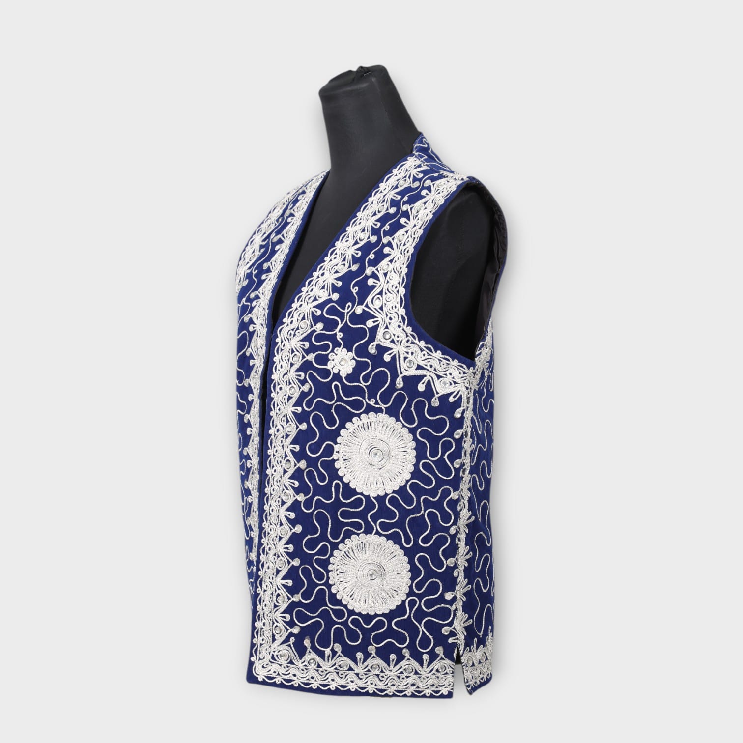 Royal Blue Afghani Embroidered Waistcoat for men
