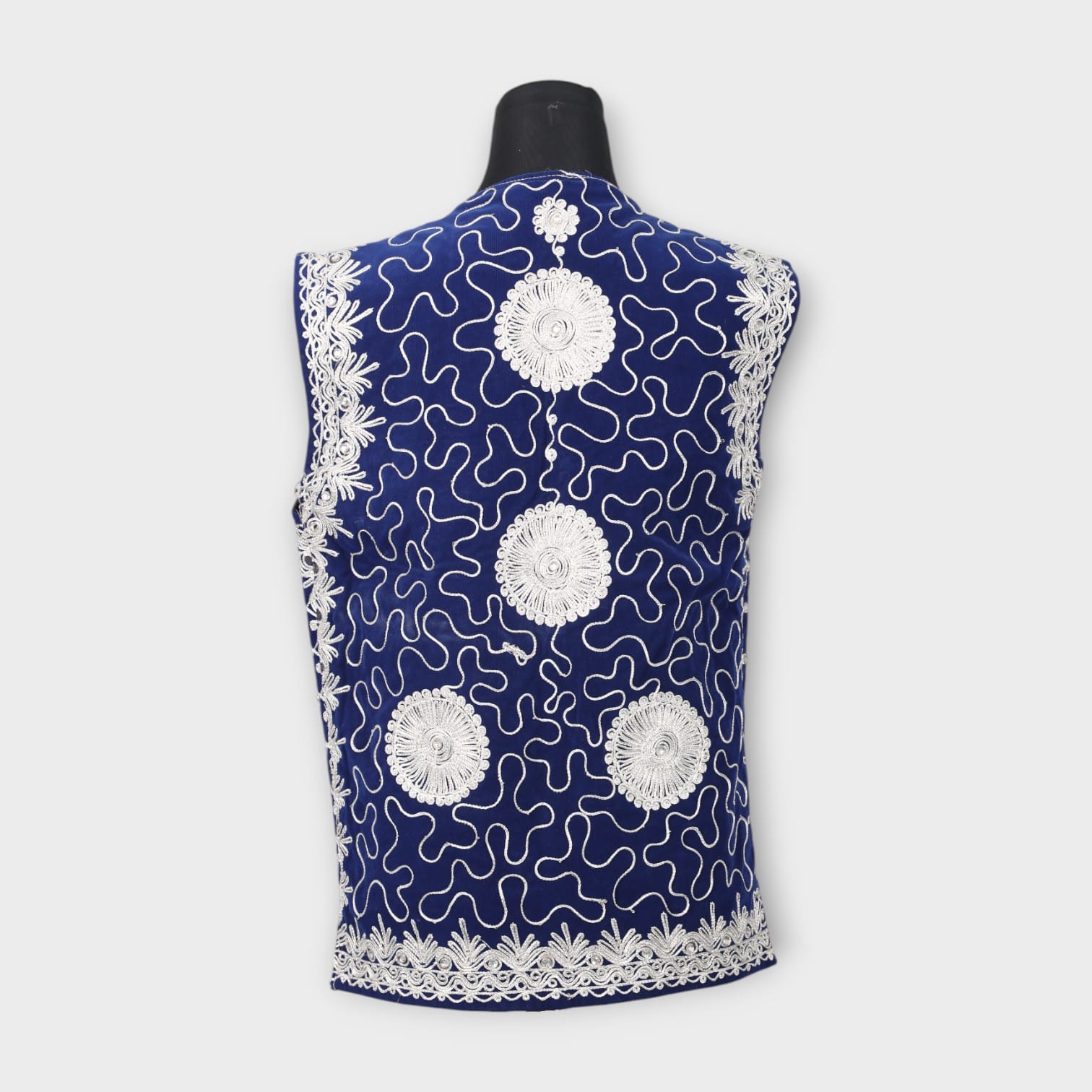 Royal Blue Afghani Embroidered Waistcoat for men