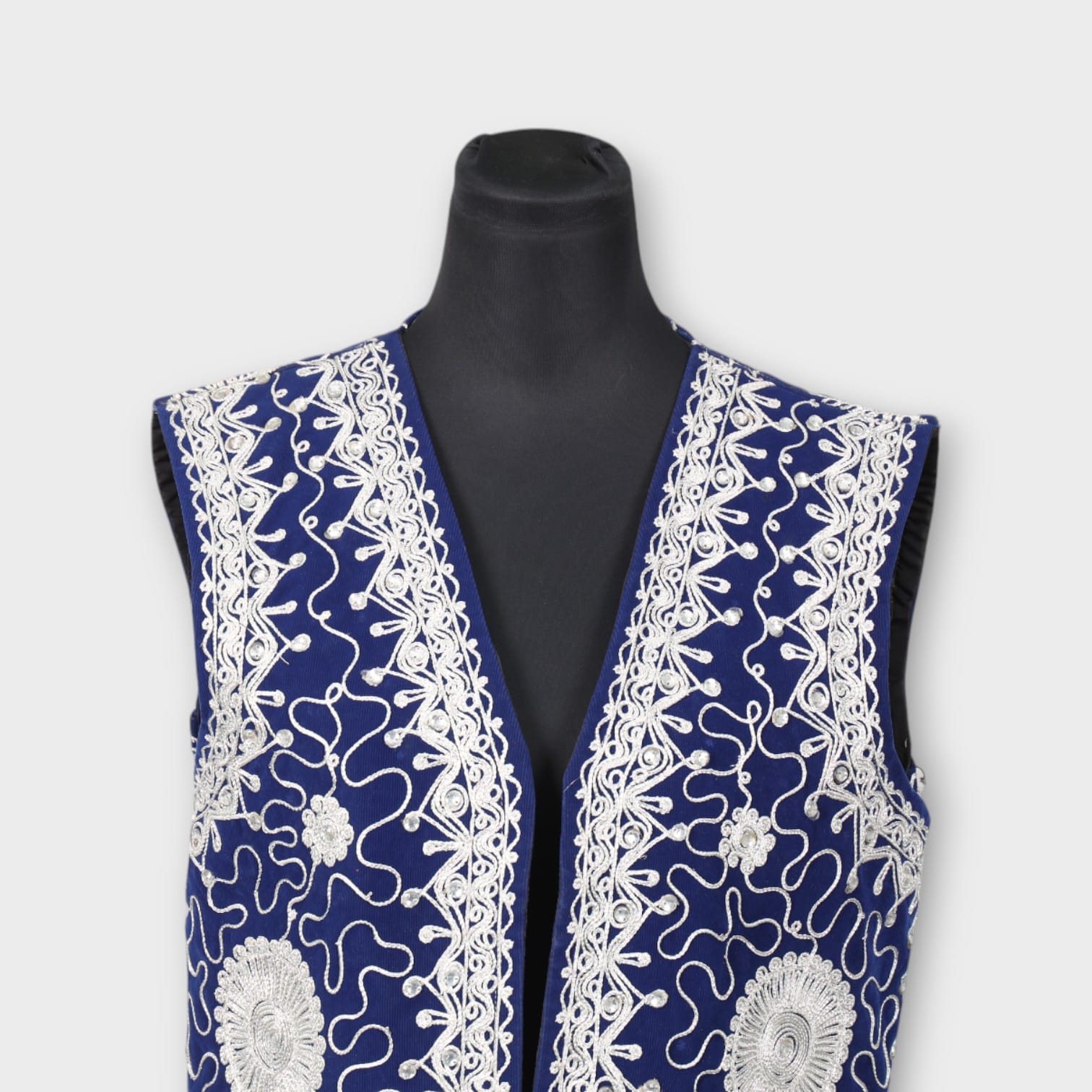 Royal Blue Afghani Embroidered Waistcoat for men