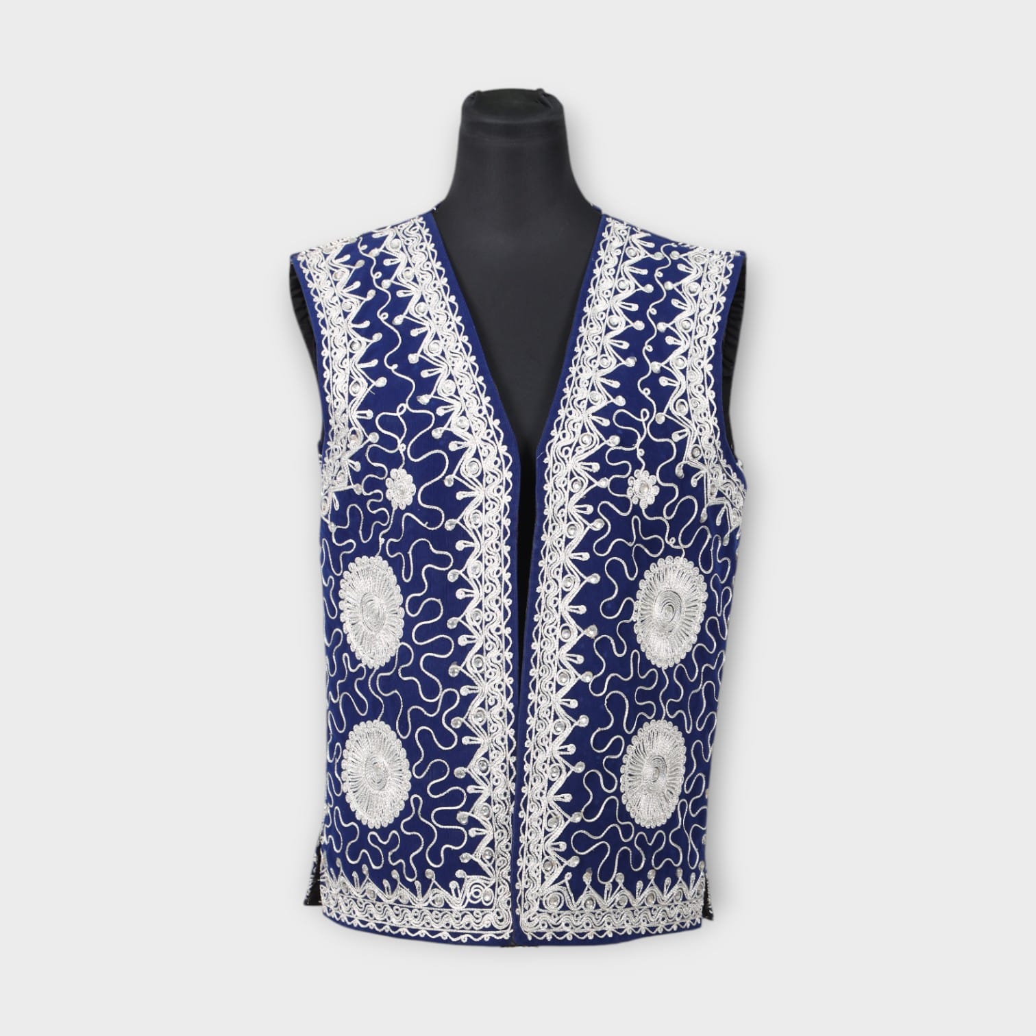 Royal Blue Afghani Embroidered Waistcoat for men