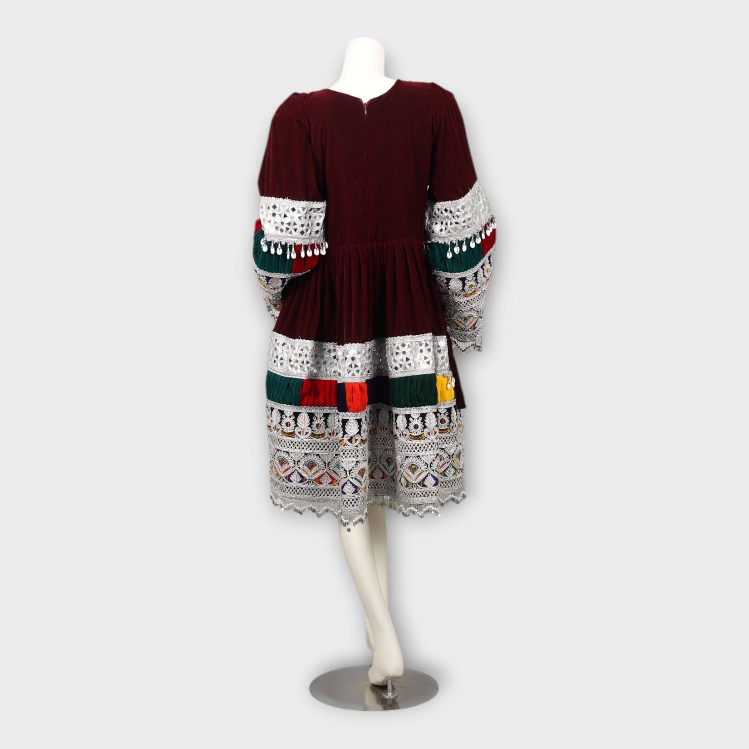 Short Maroon Afghani Embroidered Dress