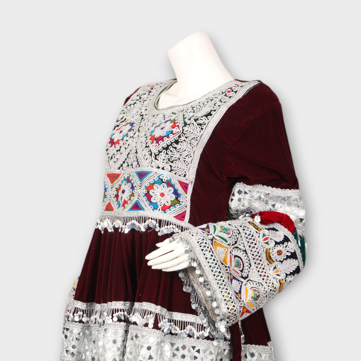 Short Maroon Afghani Embroidered Dress
