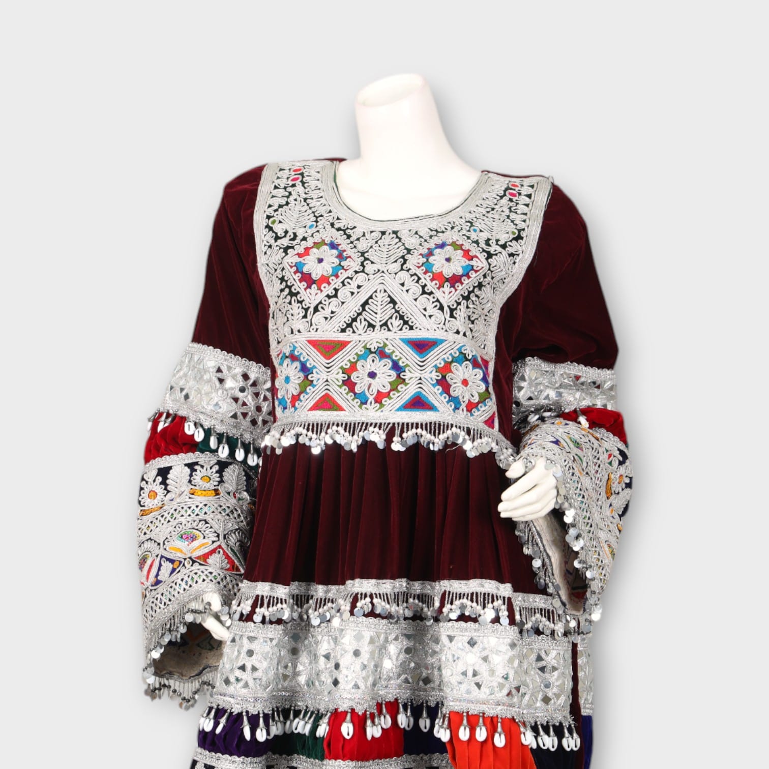 Short Maroon Afghani Embroidered Dress