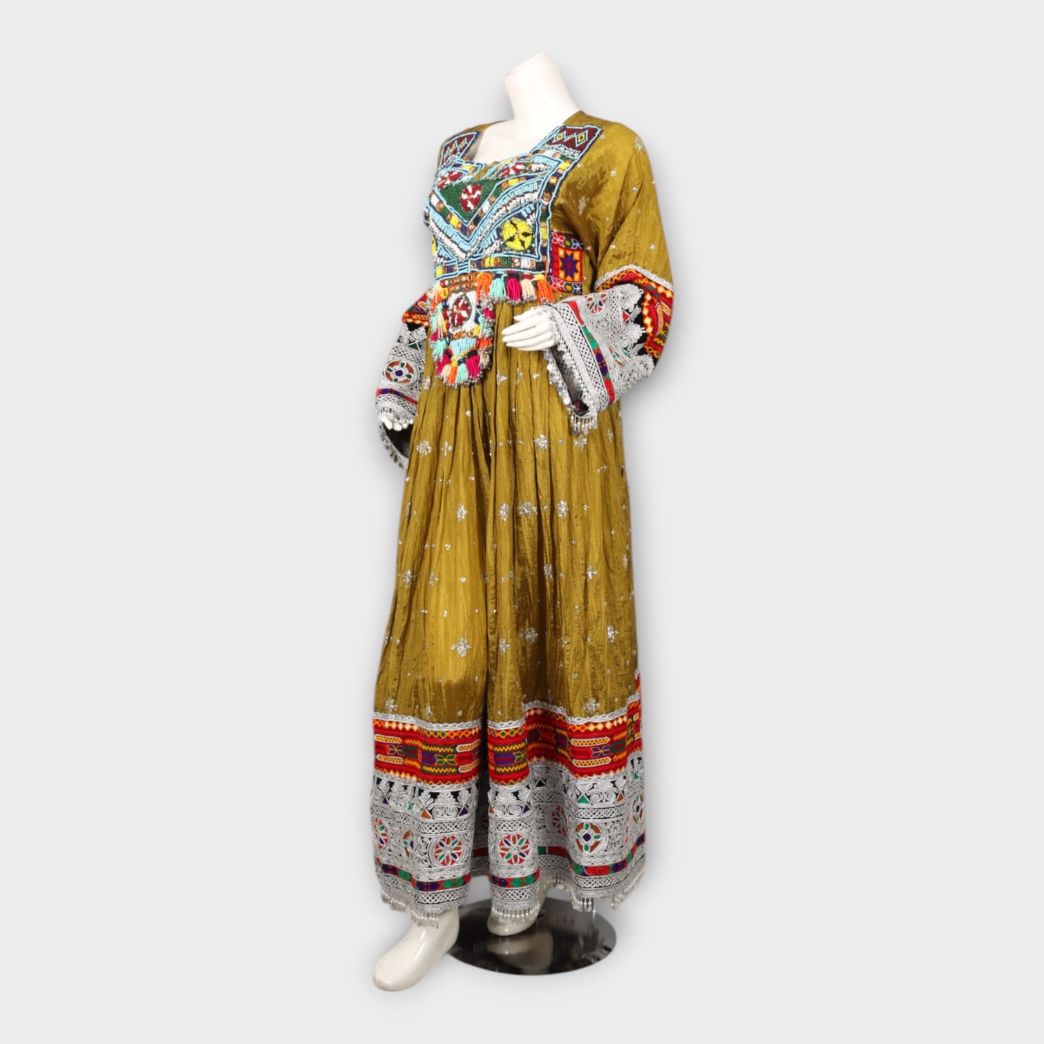 Golden Traditional Afghani Dress with Red Dupatta