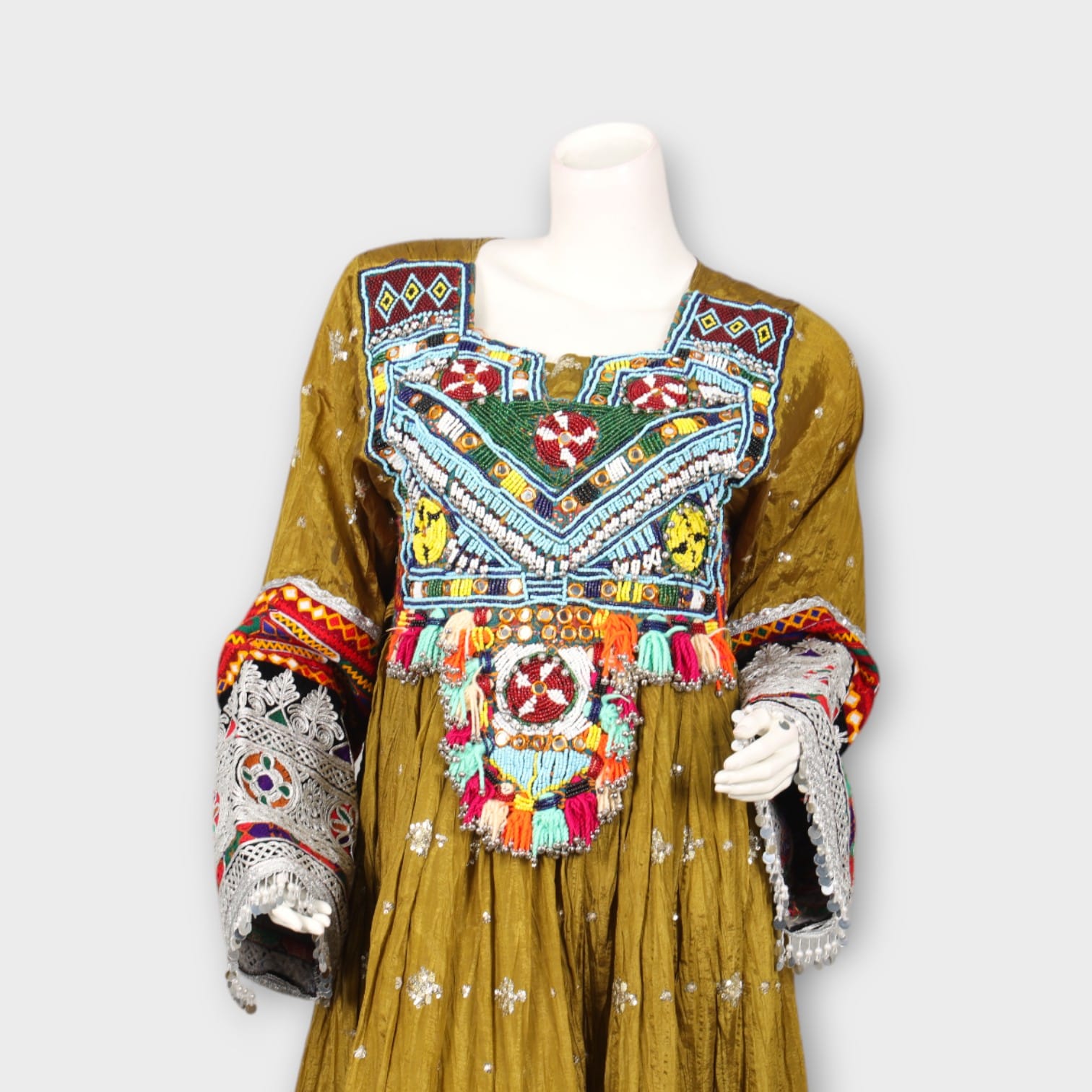 Golden Traditional Afghani Dress with Red Dupatta