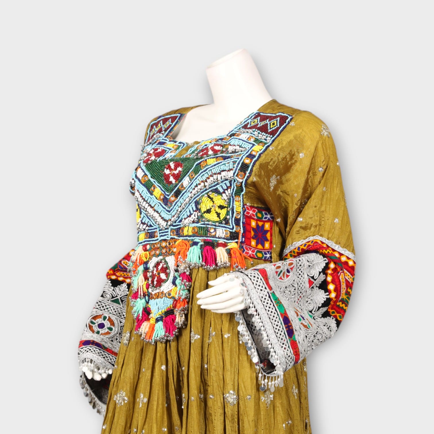Golden Traditional Afghani Dress with Red Dupatta