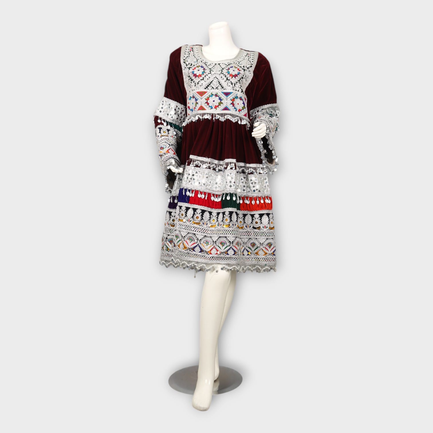 Short Maroon Afghani Dress with Green Dupatta