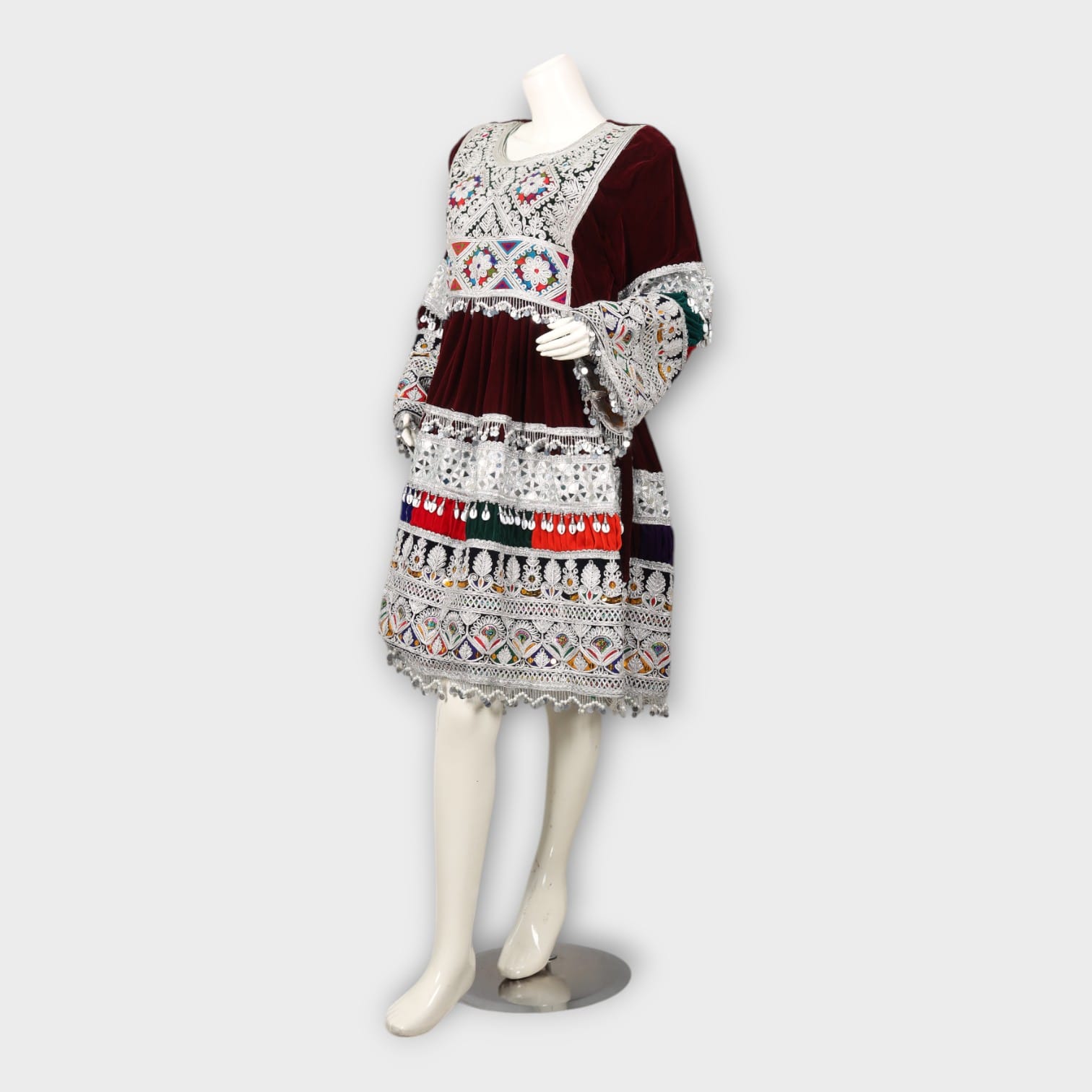 Short Maroon Afghani Dress with Green Dupatta