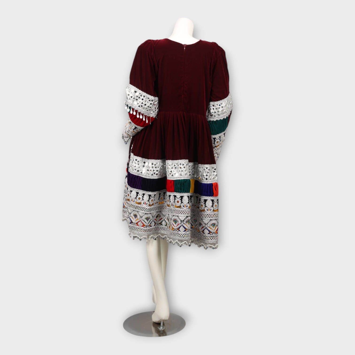 Short Maroon Afghani Dress with Green Dupatta
