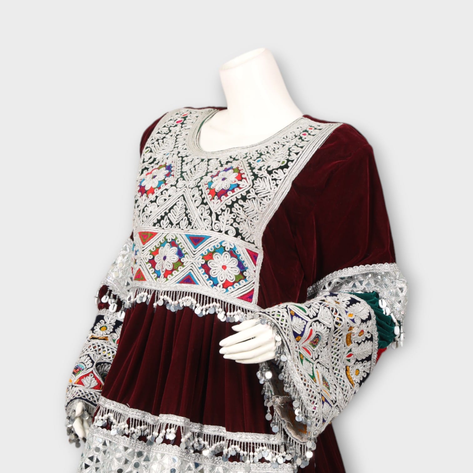 Short Maroon Afghani Dress with Green Dupatta
